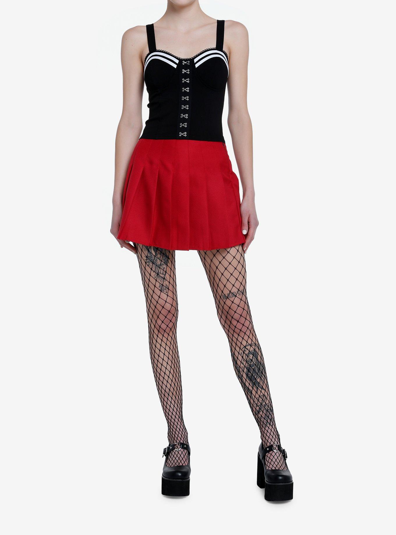 Social Collision Black & White Varsity Stripe Corset Top, BLACK, alternate