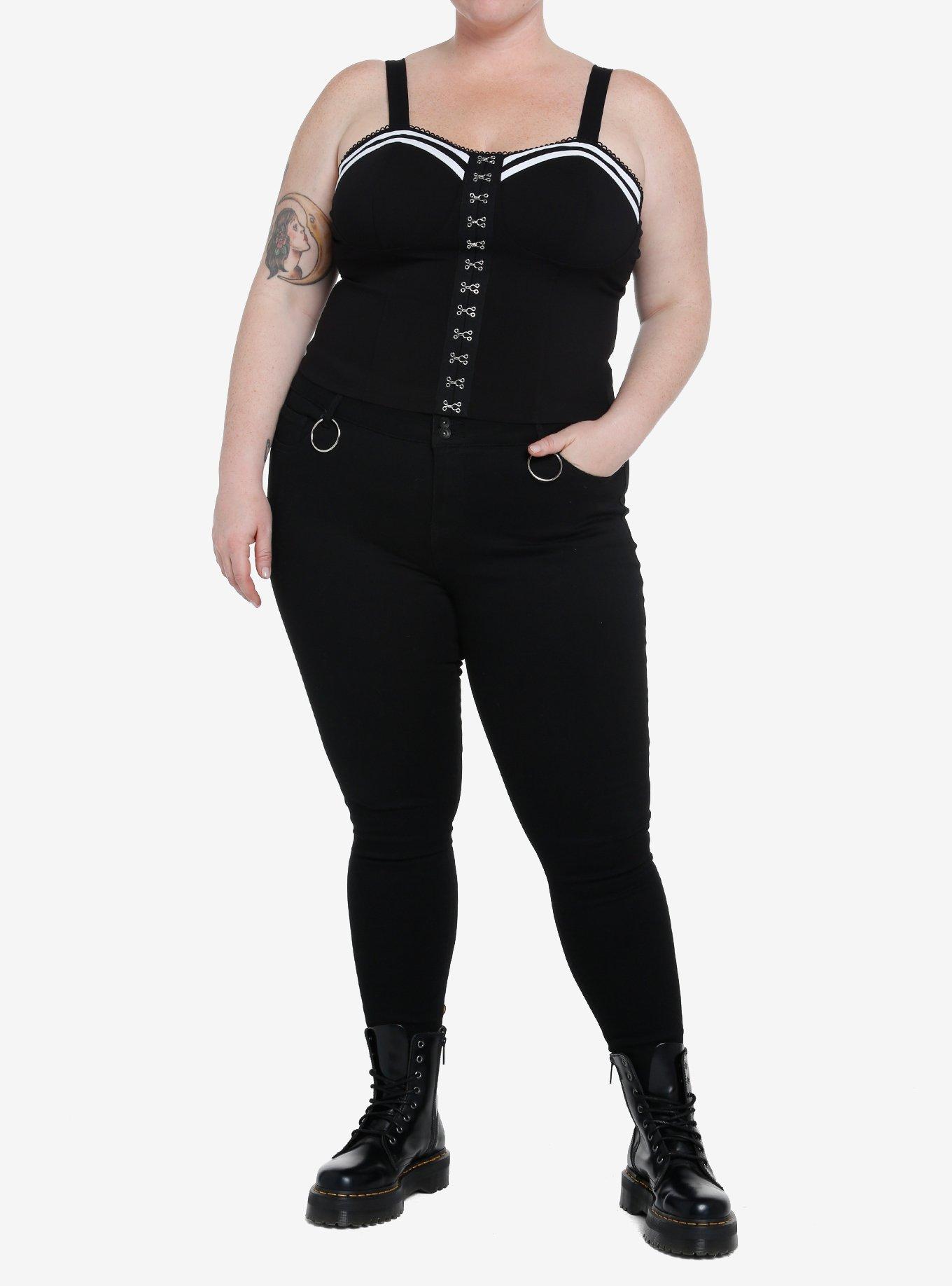 Social Collision Black & White Varsity Stripe Corset Top Plus Size, BLACK, alternate