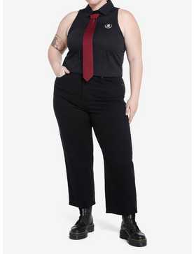 Social Collision Burgundy Tie Girls Button-Up Tank Top Plus Size, , hi-res