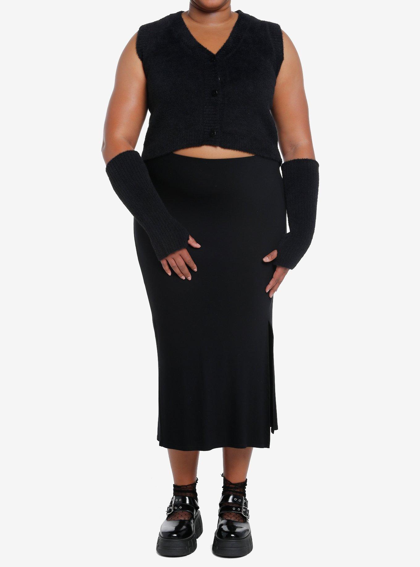 Cosmic Aura Black Fuzzy Girls Vest With Arm Warmers Plus Size, , hi-res