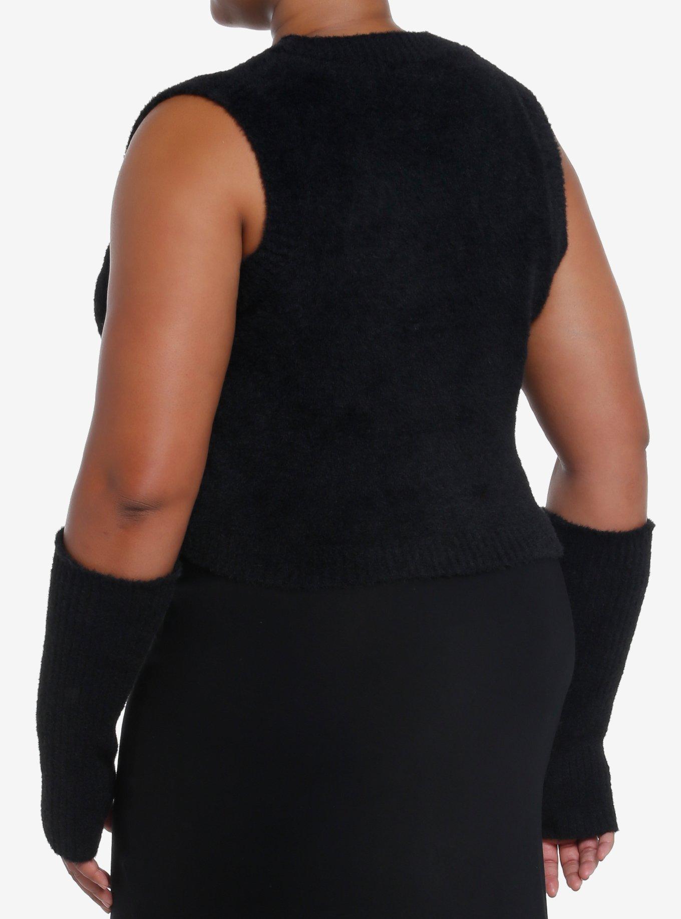 Cosmic Aura Black Fuzzy Girls Vest With Arm Warmers Plus Size, BLACK, alternate