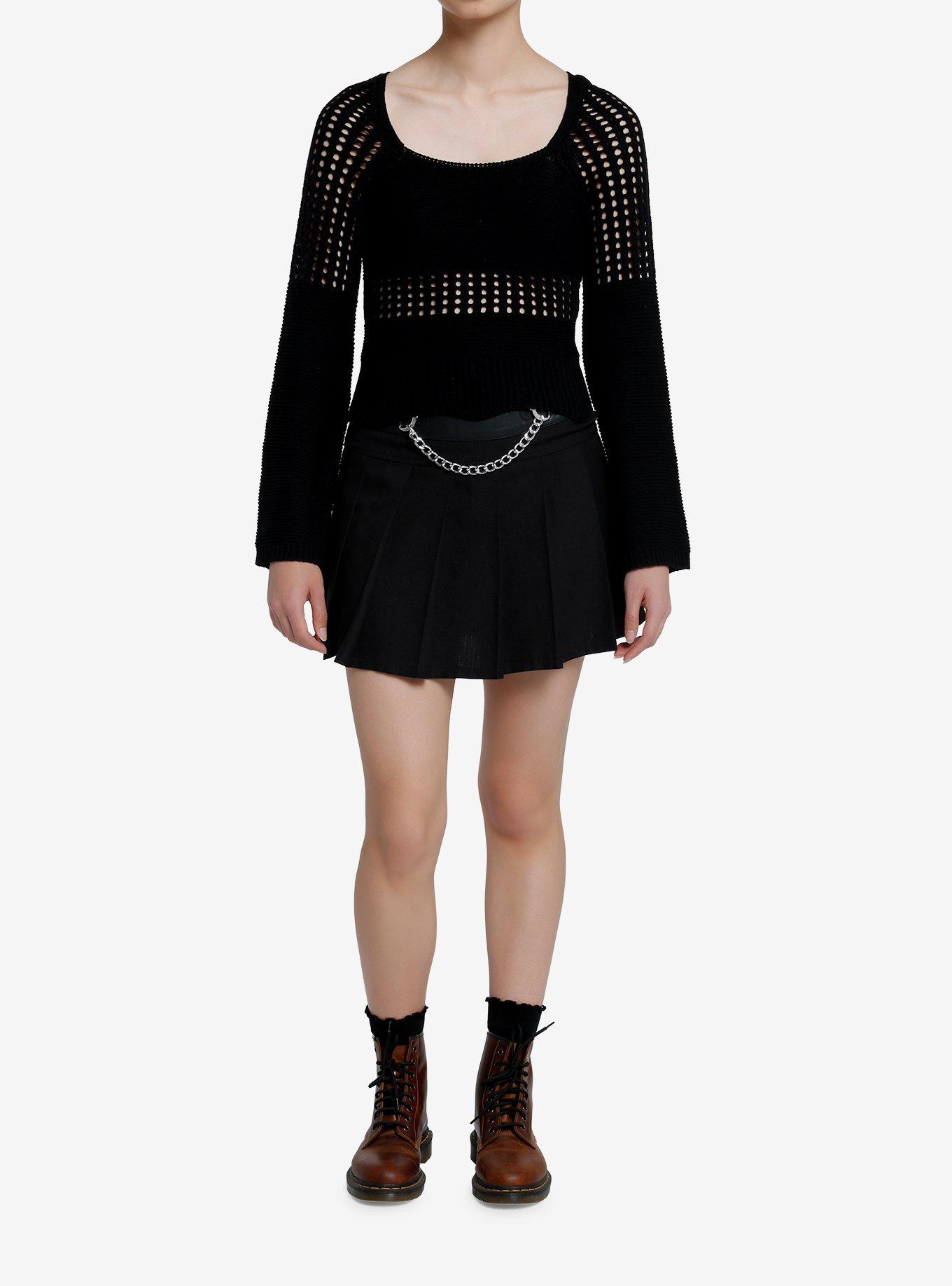 Social Collision Black Crochet Sweater, ABSTRACT - BLACK, alternate