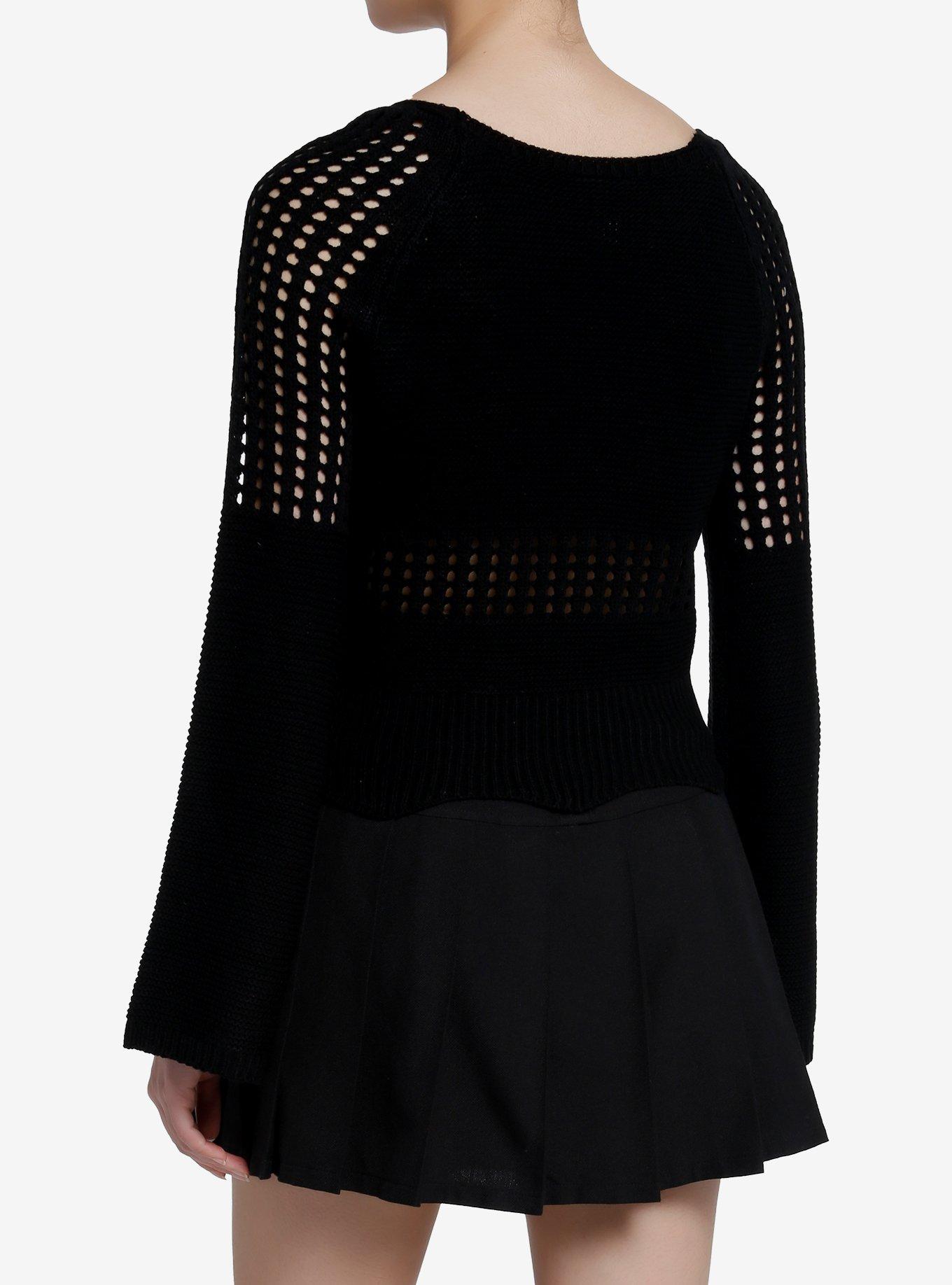 Social Collision Black Crochet Sweater, ABSTRACT - BLACK, alternate