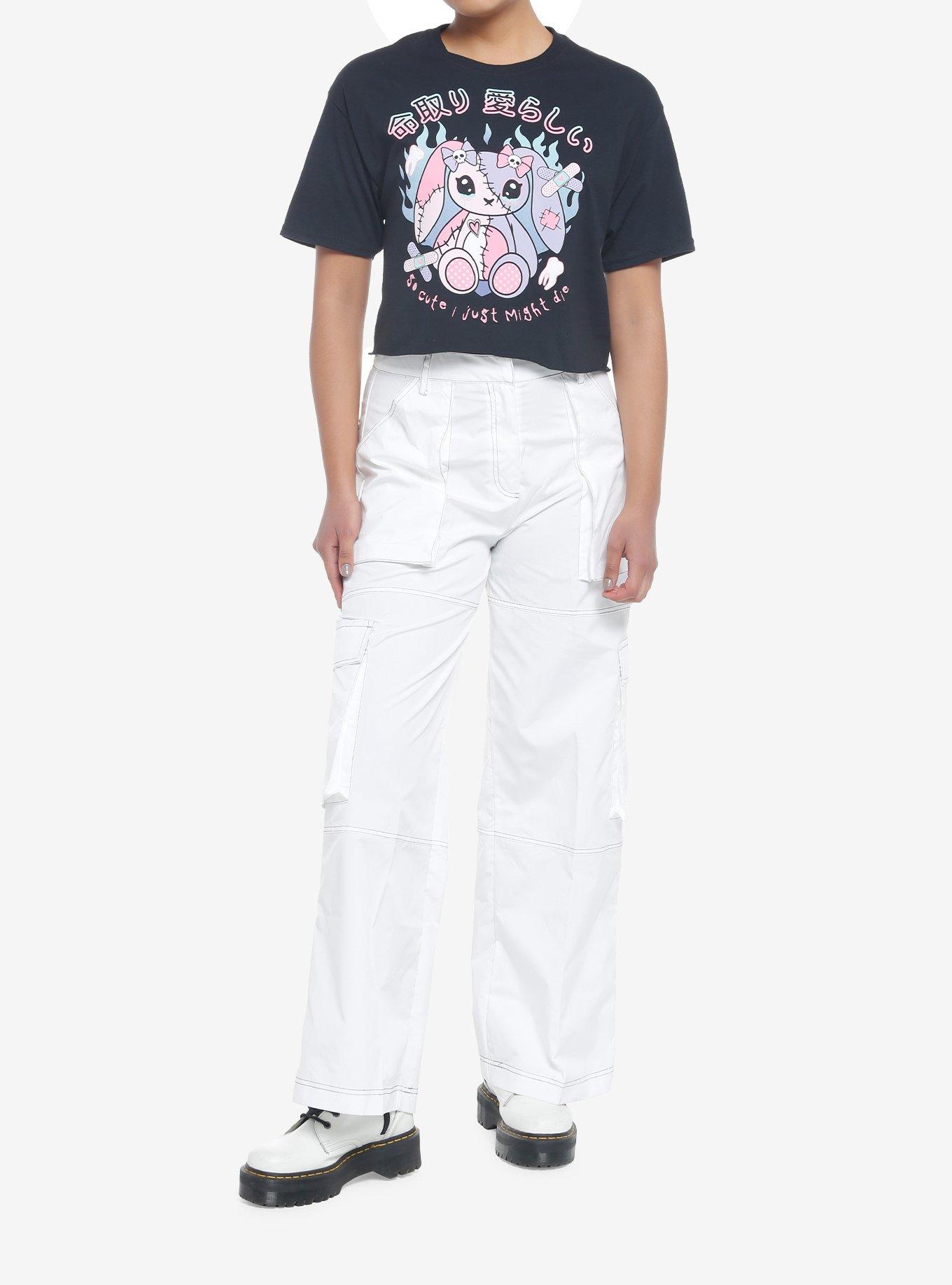 Pastel Stitched Bunny Girls Crop T-Shirt, MULTI, alternate