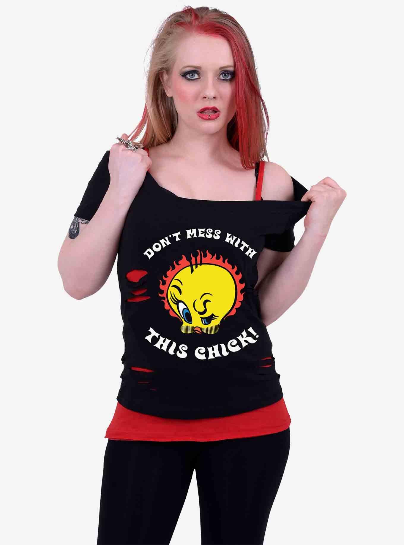 Looney Tunes Tweety Tough Chick Ripped Top, , hi-res