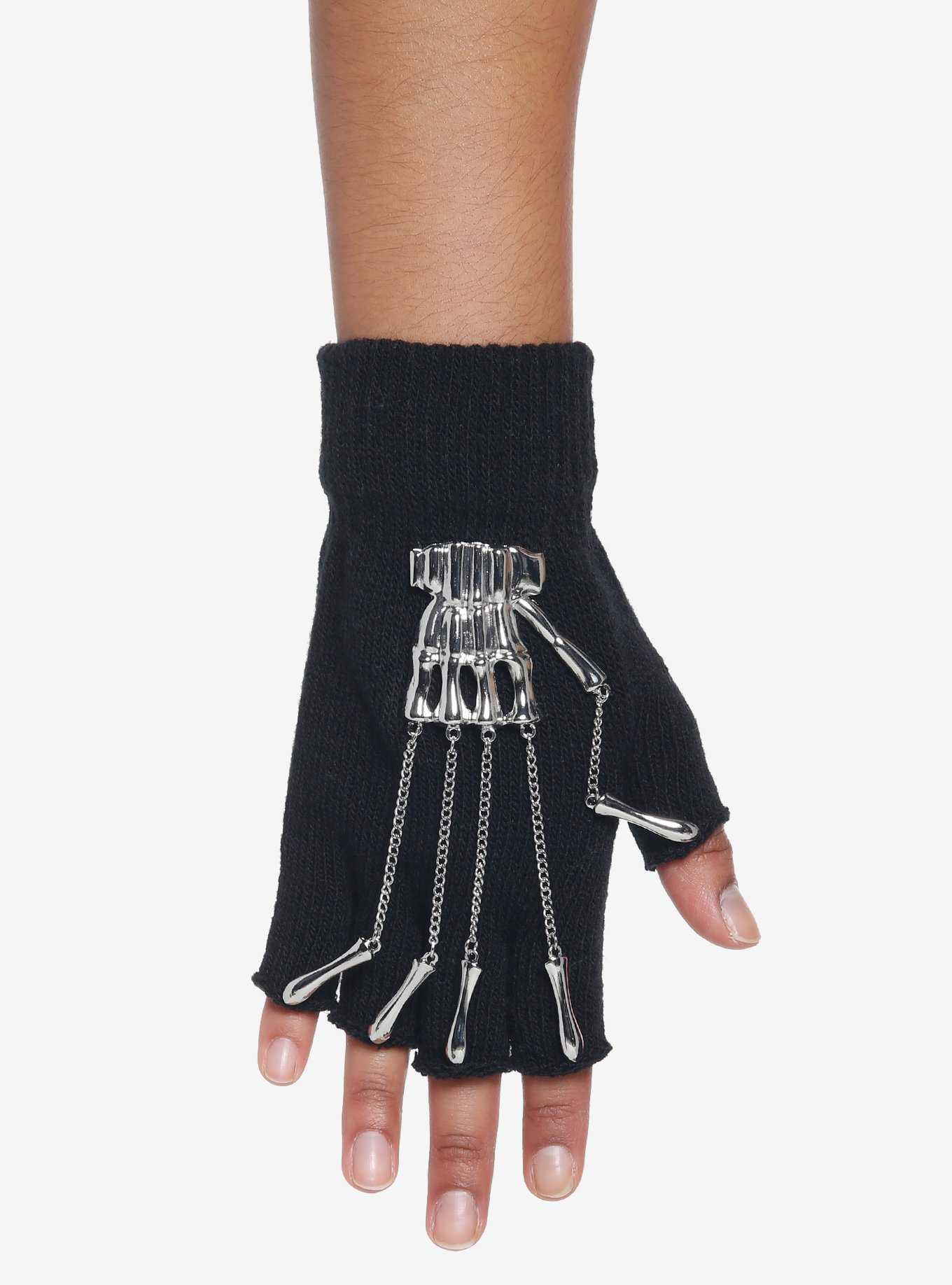 Skeleton Chain Fingerless Gloves, , hi-res