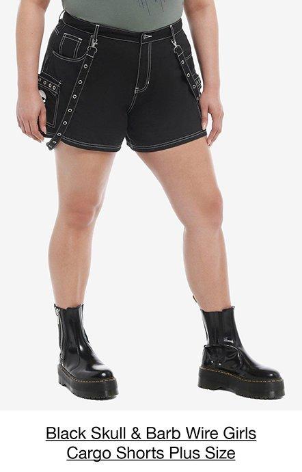 Black Skull & Barb Wire Girls Cargo Shorts Plus Size