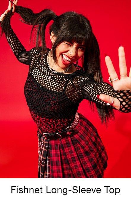 Social Collision Fishnet Girls Crop Long-Sleeve Top