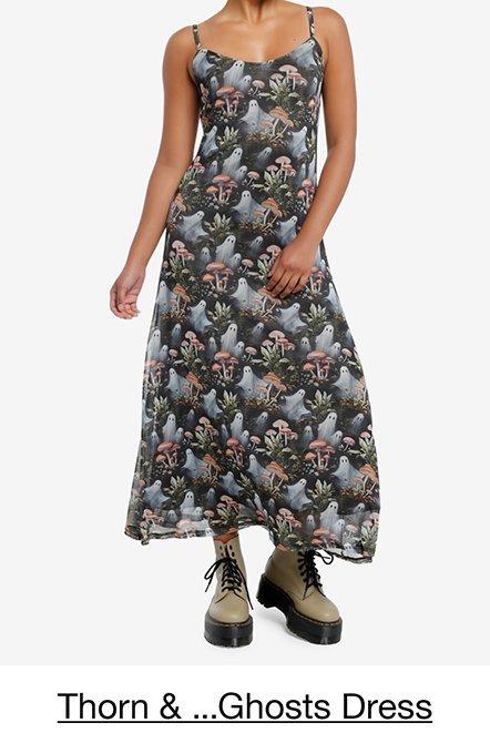 Thorn & Fable Mushrooms & Ghosts Strappy Midaxi Dress