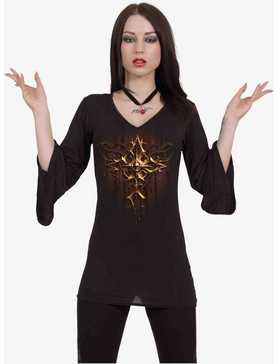 Dripping Gold V Neck Goth Long-Sleeve Top, , hi-res
