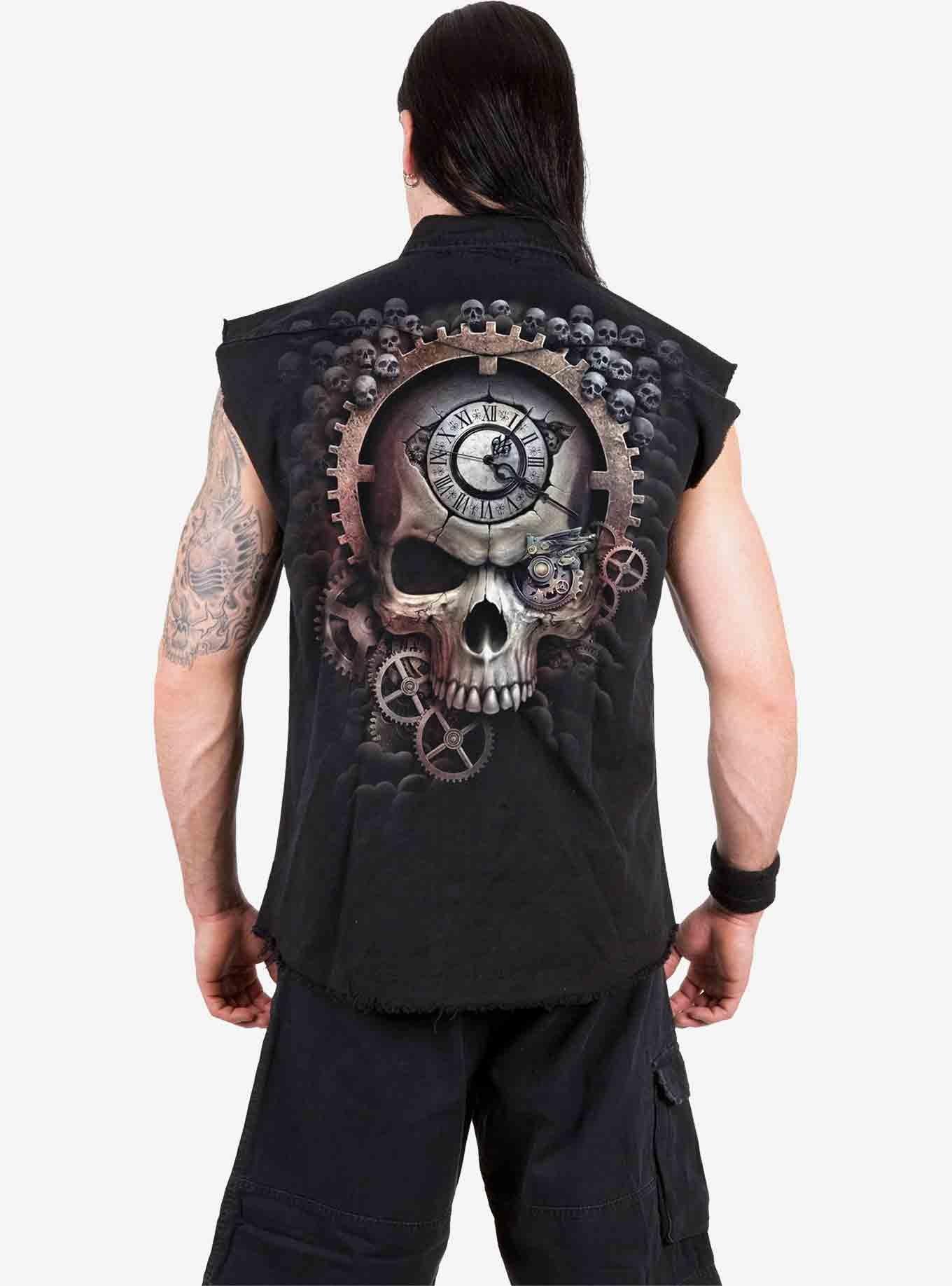 Reaper Time Sleeveless Woven Button-Up, BLACK, alternate