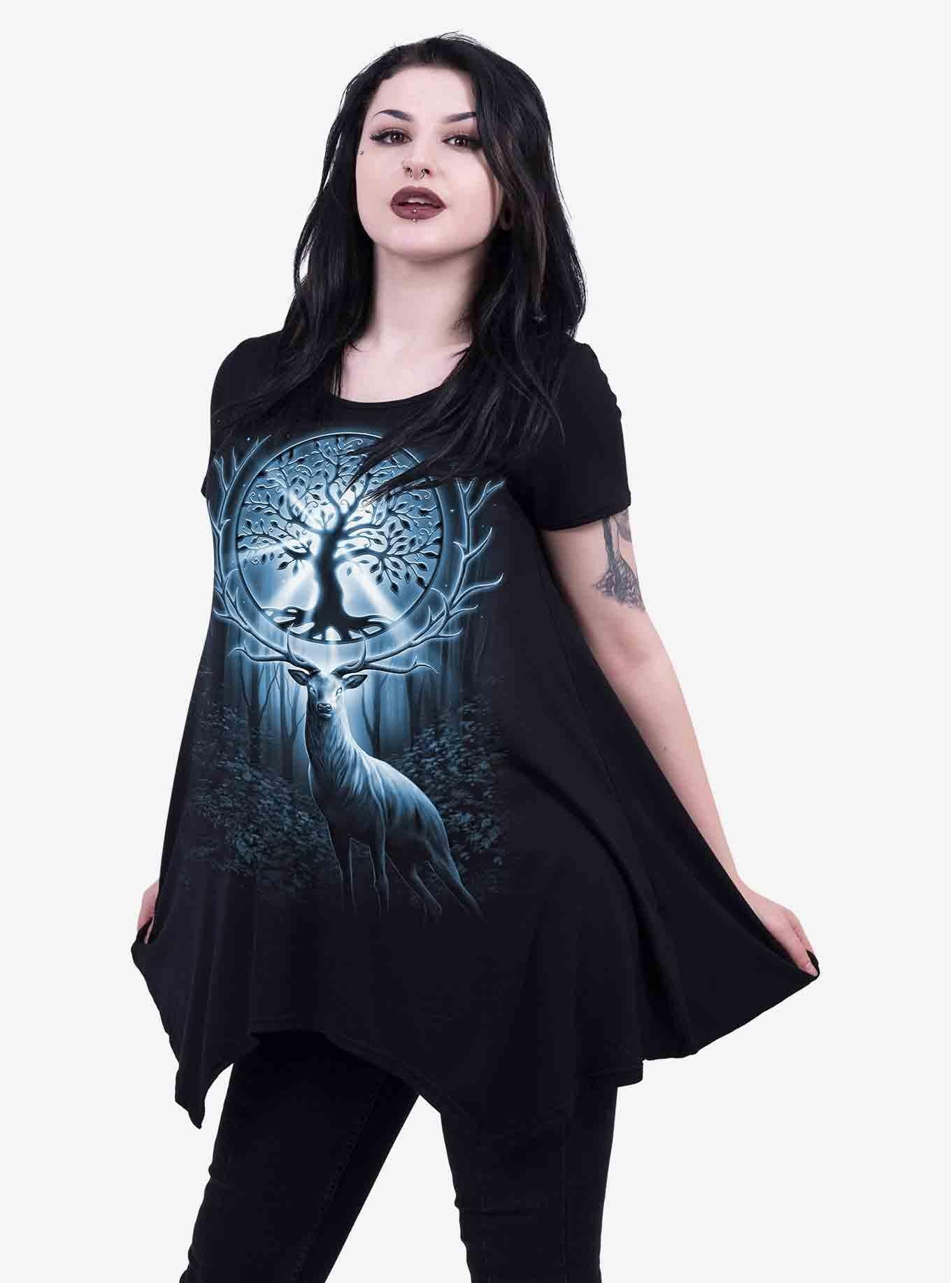 Tree Of Life Smocked Tunic Casual Top, BLACK, alternate