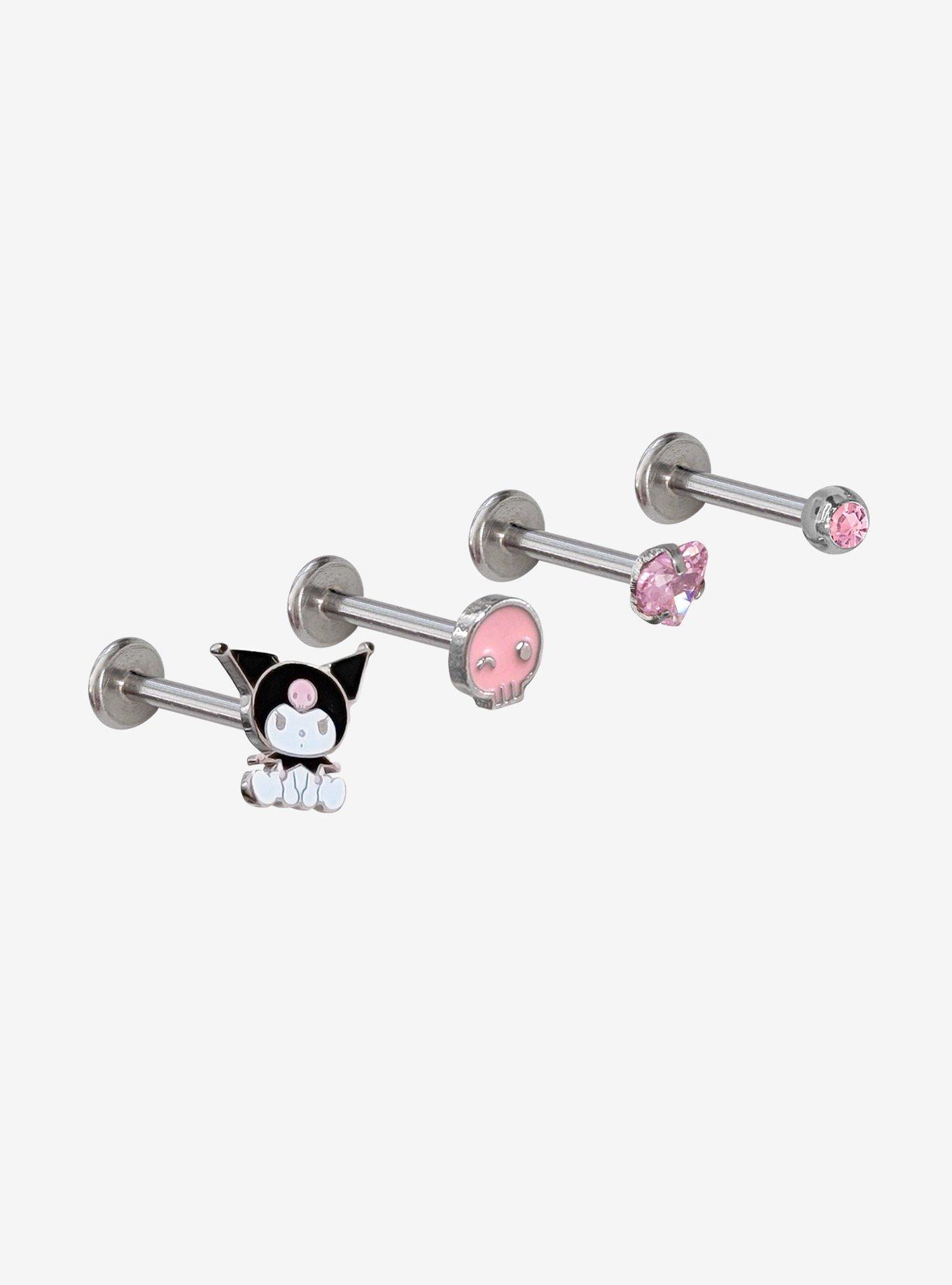 Steel Kuromi Pink CZ Labret 4 Pack, BLACK  PURPLE, alternate