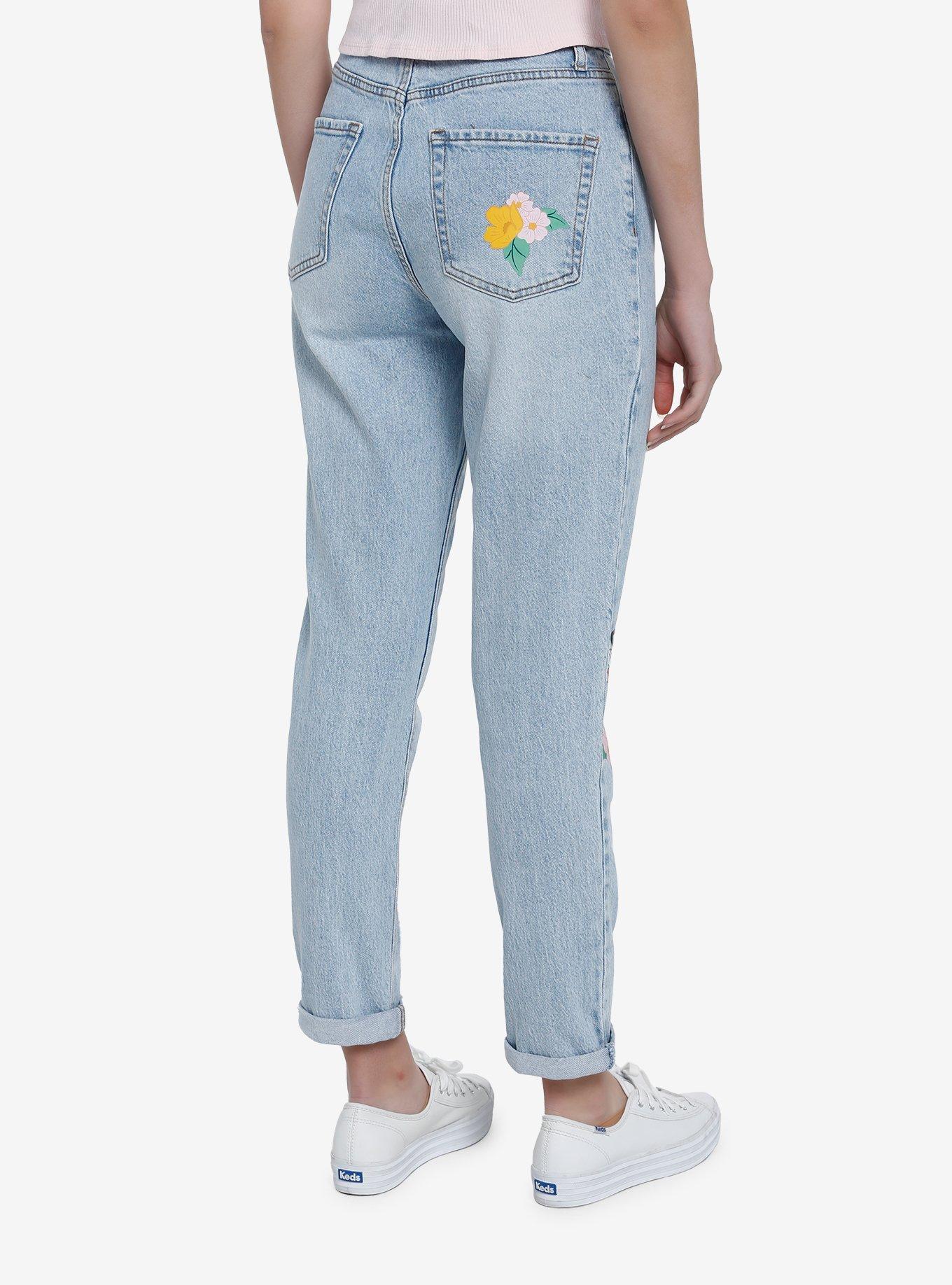 Disney Mickey Mouse Floral Mom Jeans, MEDIUM WASH, alternate