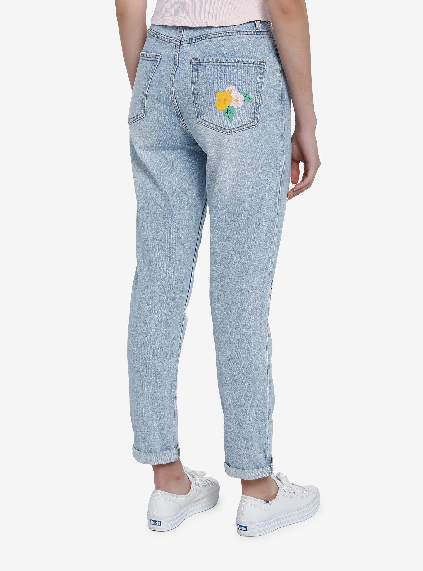 Disney Mickey Mouse Floral Mom Jeans, MEDIUM WASH, alternate