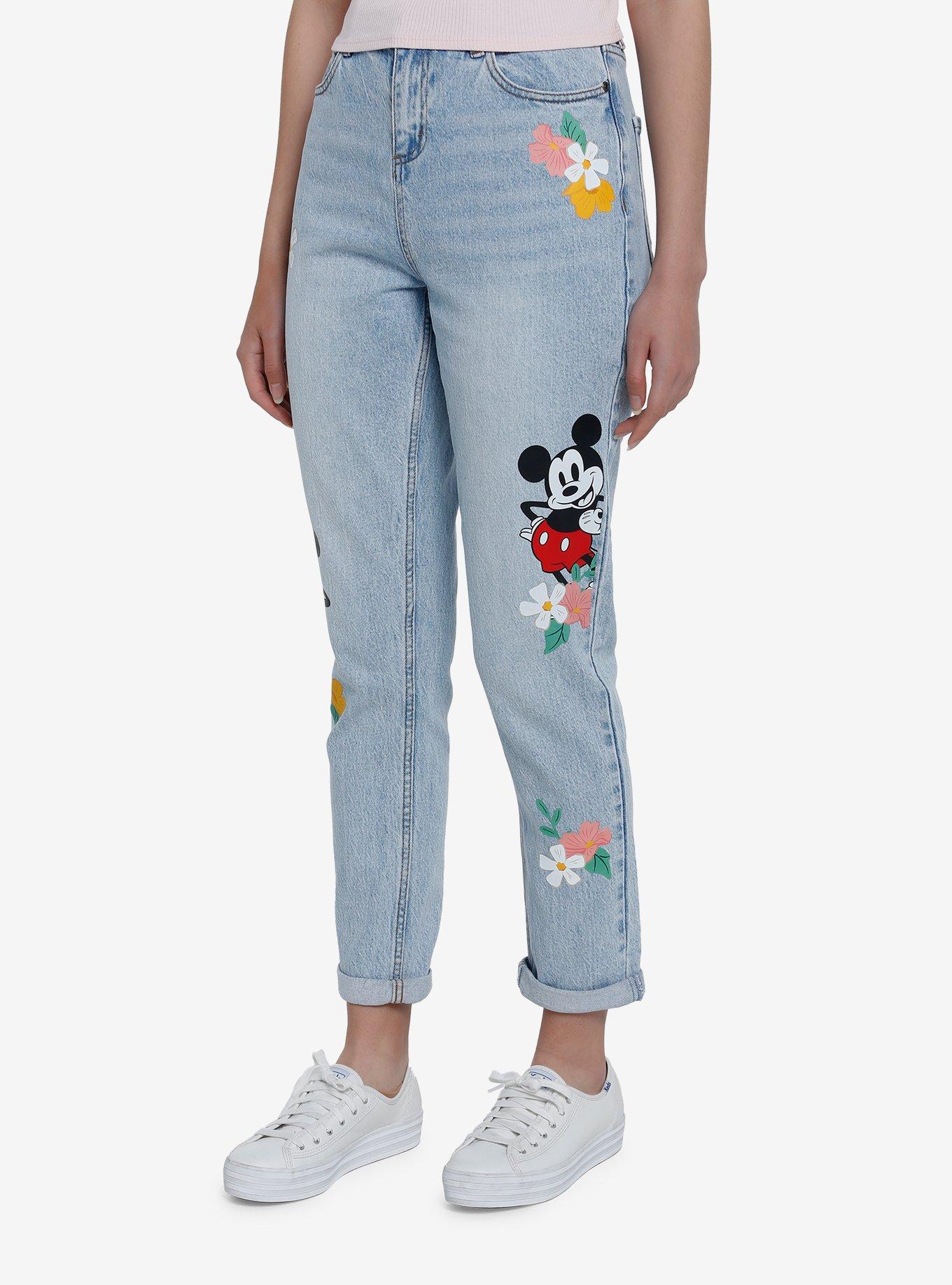 Disney Mickey Mouse Floral Mom Jeans, MEDIUM WASH, alternate