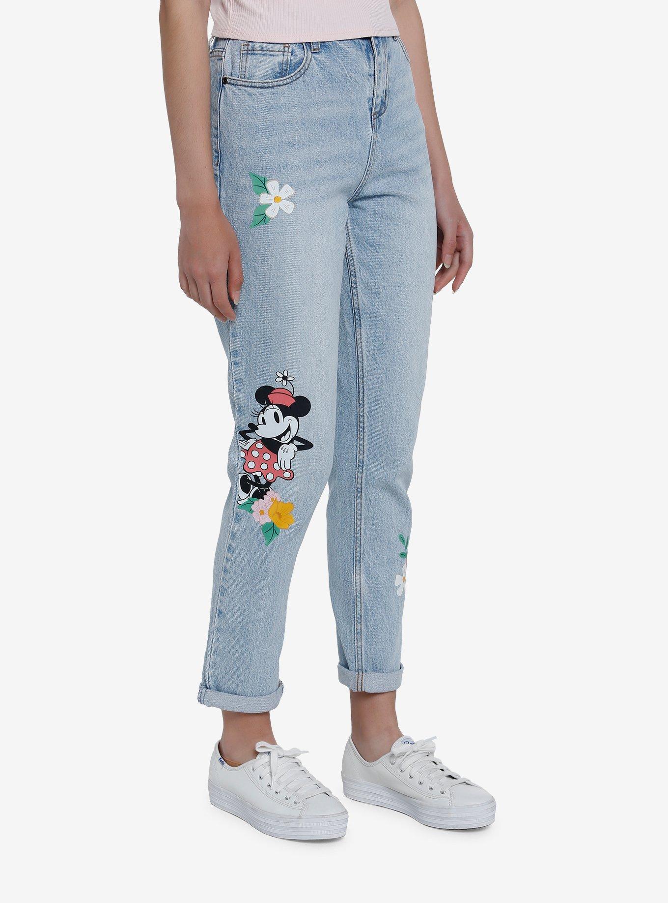 Disney Mickey Mouse Floral Mom Jeans, MEDIUM WASH, alternate