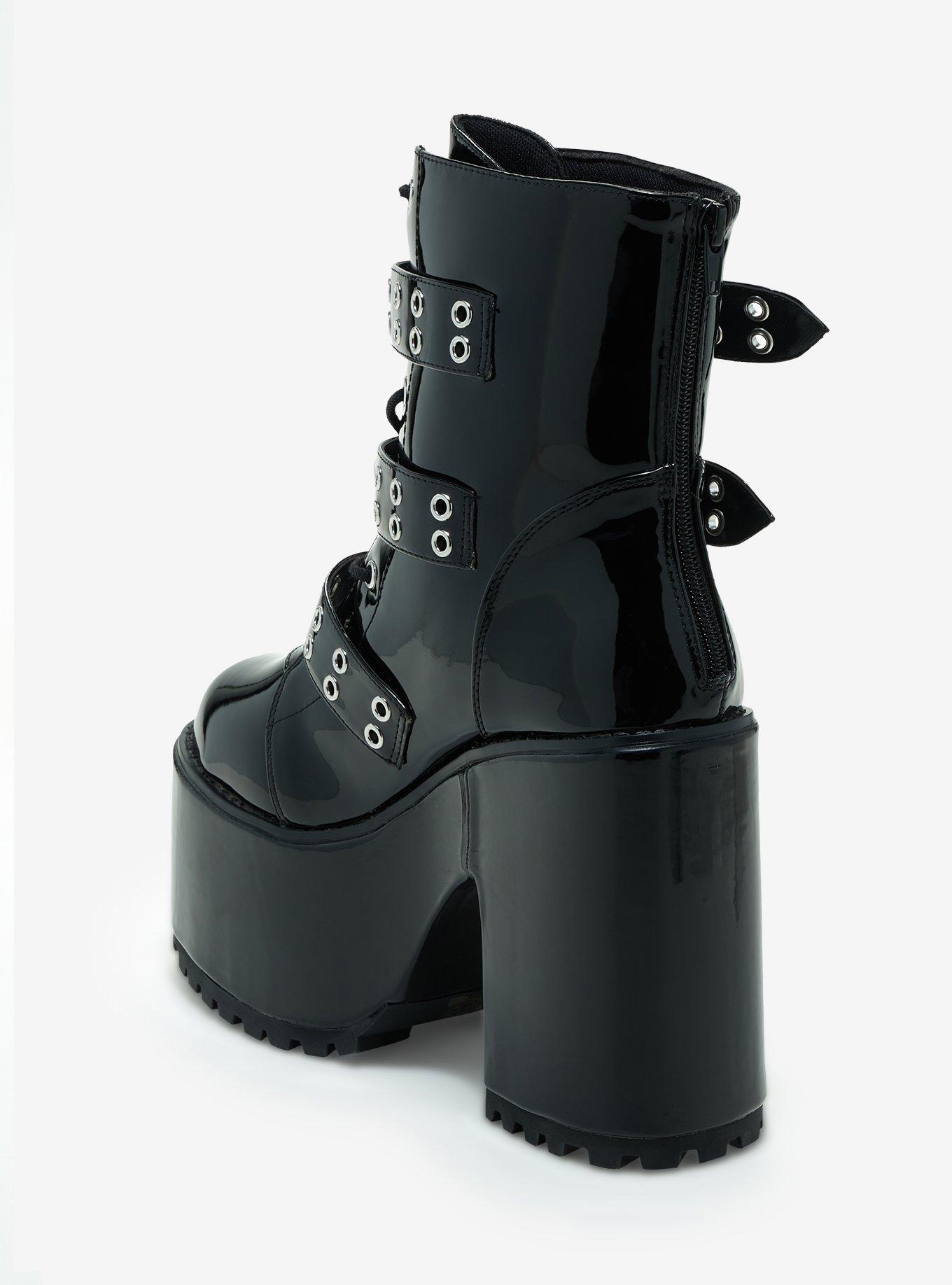 YRU Black Grommet Strap Platform Boots, MULTI, alternate