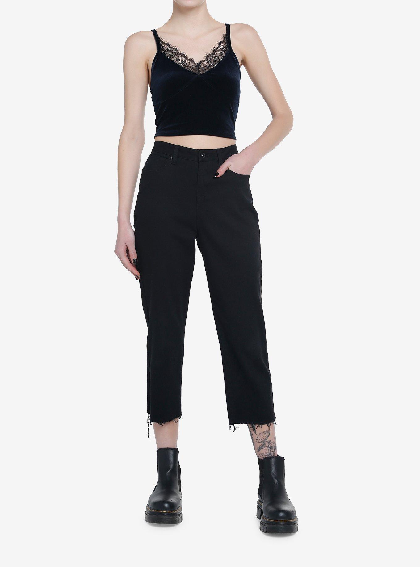 Cosmic Aura Midnight Blue Velvet & Lace Girls Crop Tank Top, , hi-res