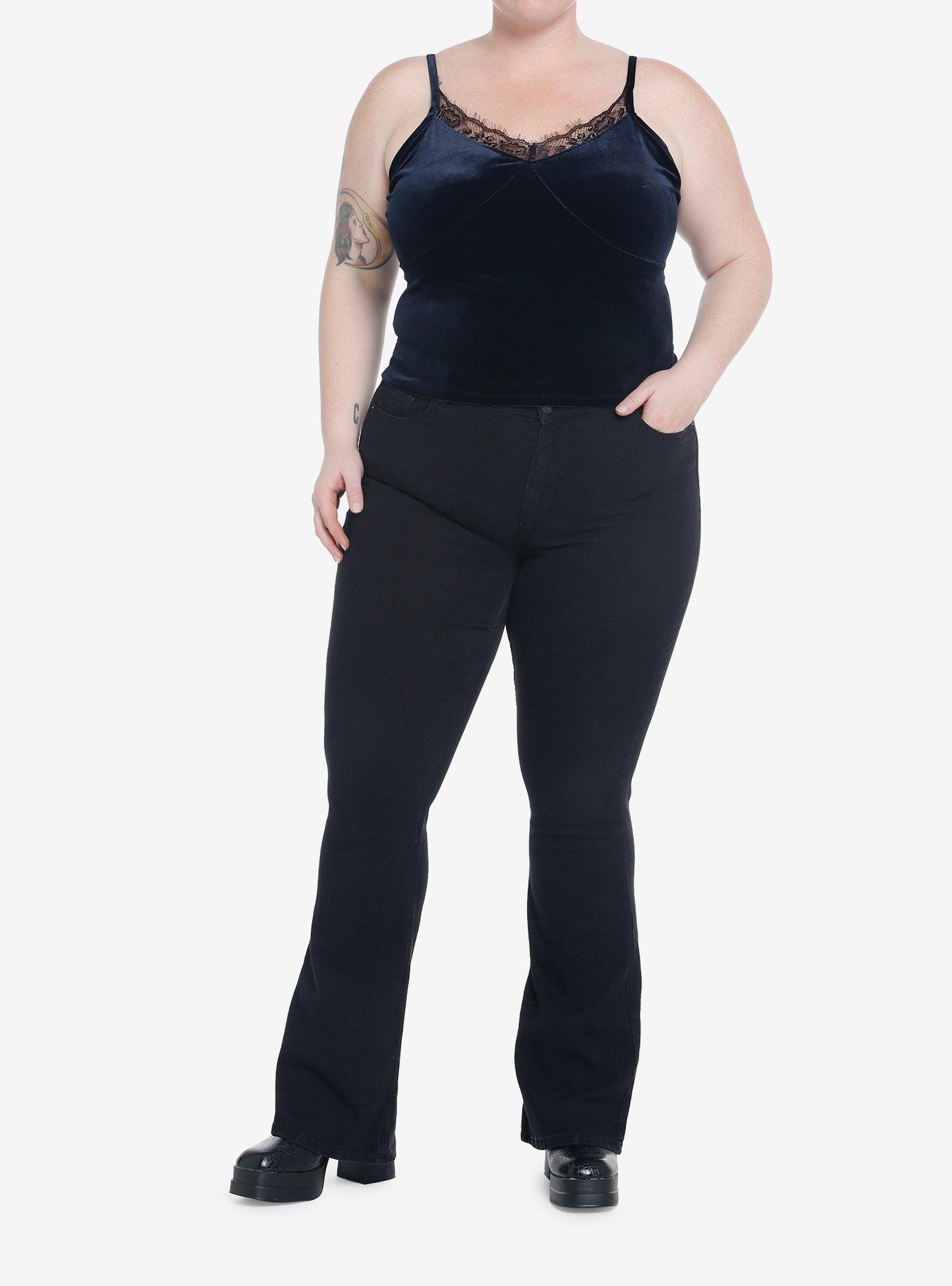Cosmic Aura Midnight Blue Velvet & Lace Crop Girls Tank Top Plus Size, BLUE, alternate