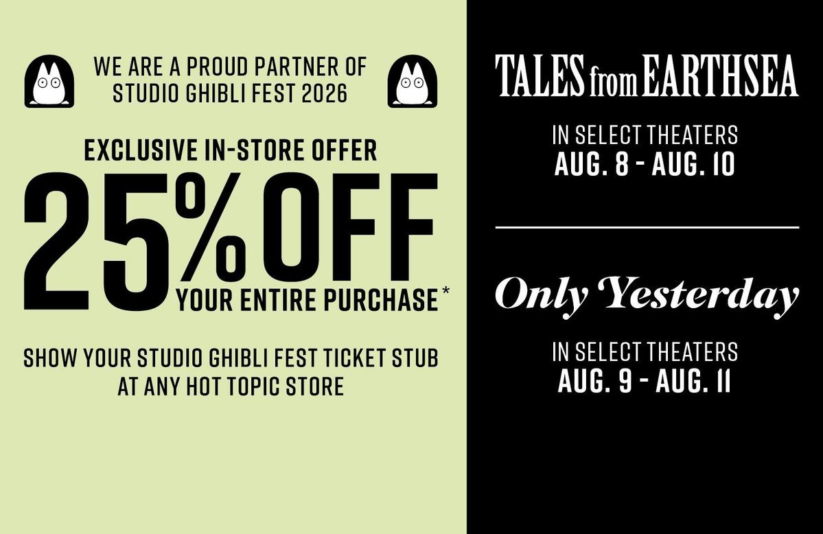 Ghibli Fest - 25% off entire purchase in store, show your ghbili fest ticket