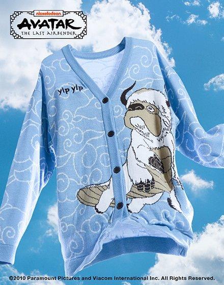 Avatar: The Last Airbender blue button-up cardigan with Appa graphic and “yip yip” text. Shop Now.