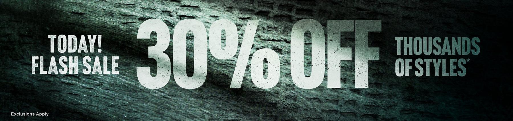 Promo banner reading “TODAY! FLASH SALE 30% OFF” and “THOUSANDS OF STYLES*”. Shop Now.