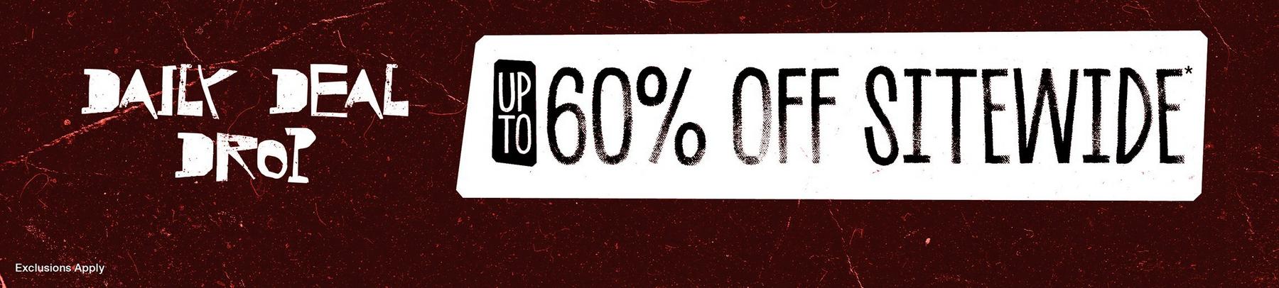 Promotional banner reading “Daily Deal Drop” and “Up to 60% off sitewide”. Shop Now.