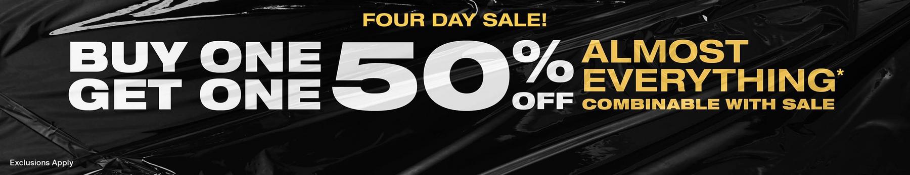 Banner text: “Four Day Sale! Buy one get one 50% off almost everything. Combinable with sale.”. Shop Now.