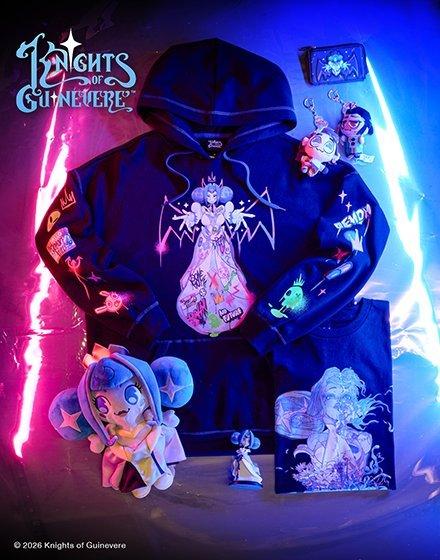 Knights of Guinevere hoodie with character graphics, plus matching accessories and plush. Shop Now.