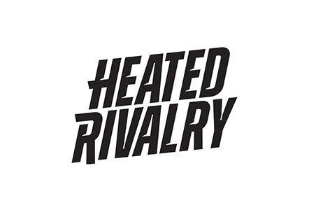 Heated Rivalry text logo in bold black letters. Shop Now.