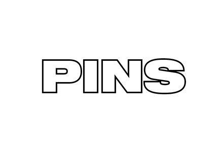 Outlined text reading "PINS". Shop Now.