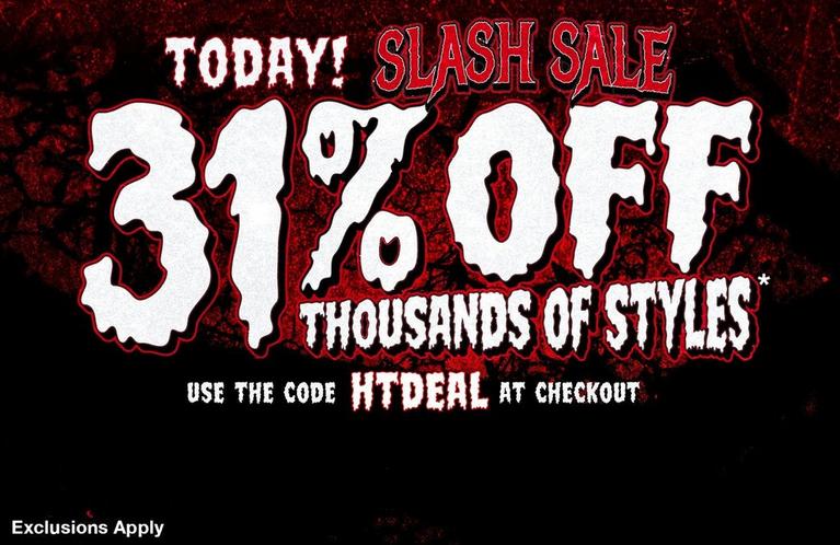 Promo graphic reading “TODAY! SLASH SALE 31% OFF THOUSANDS OF STYLES. Use code HTDEAL at checkout.”. Shop Now.