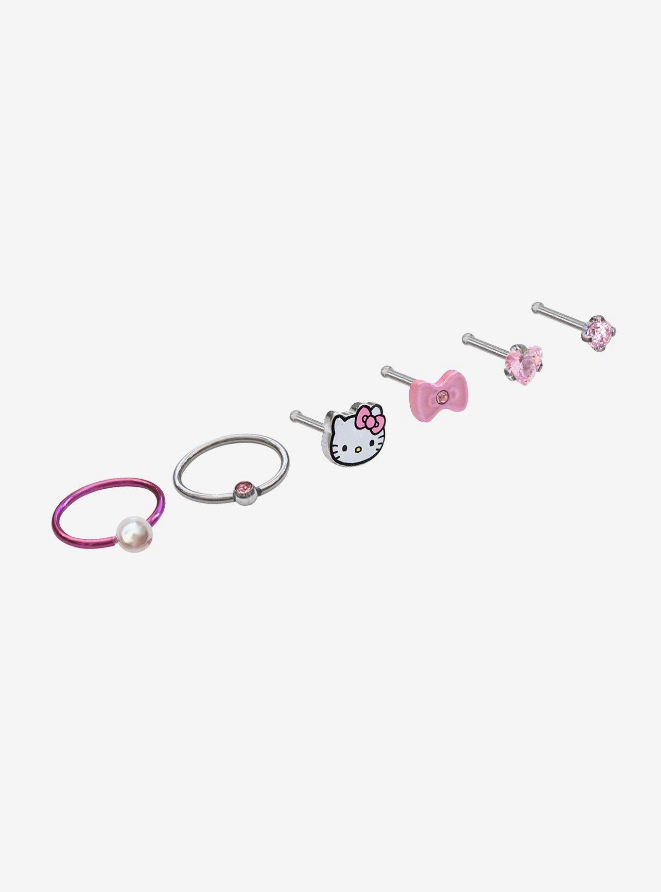 Steel Hello Kitty Nose Hoop & Stud 6 Pack, PINK  WHITE, alternate