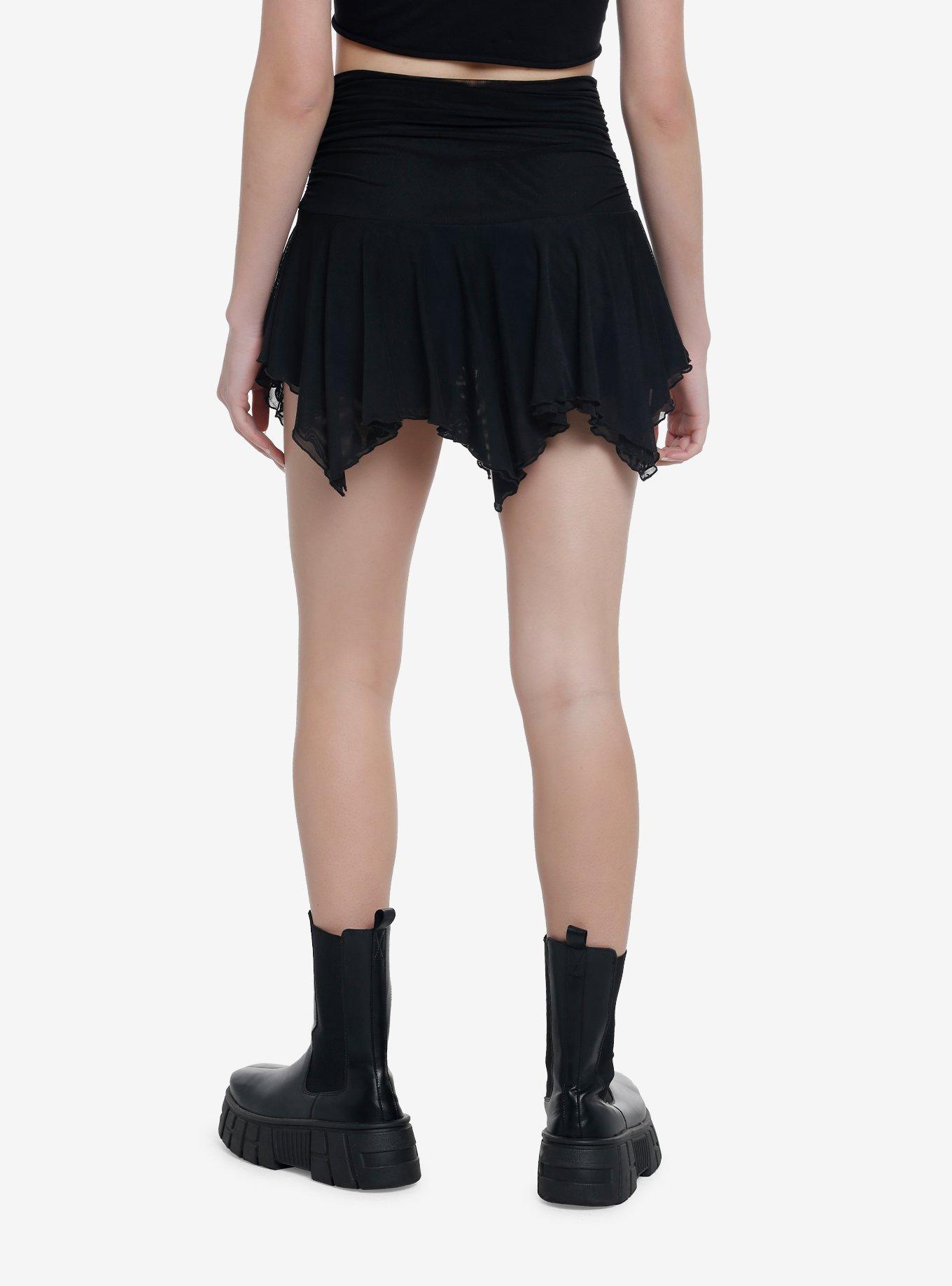 Black Chiffon Hanky Hem Skirt, , hi-res
