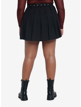 Plus Size Social Collision Black Grommet Chain Pleated Skirt Plus Size, , hi-res