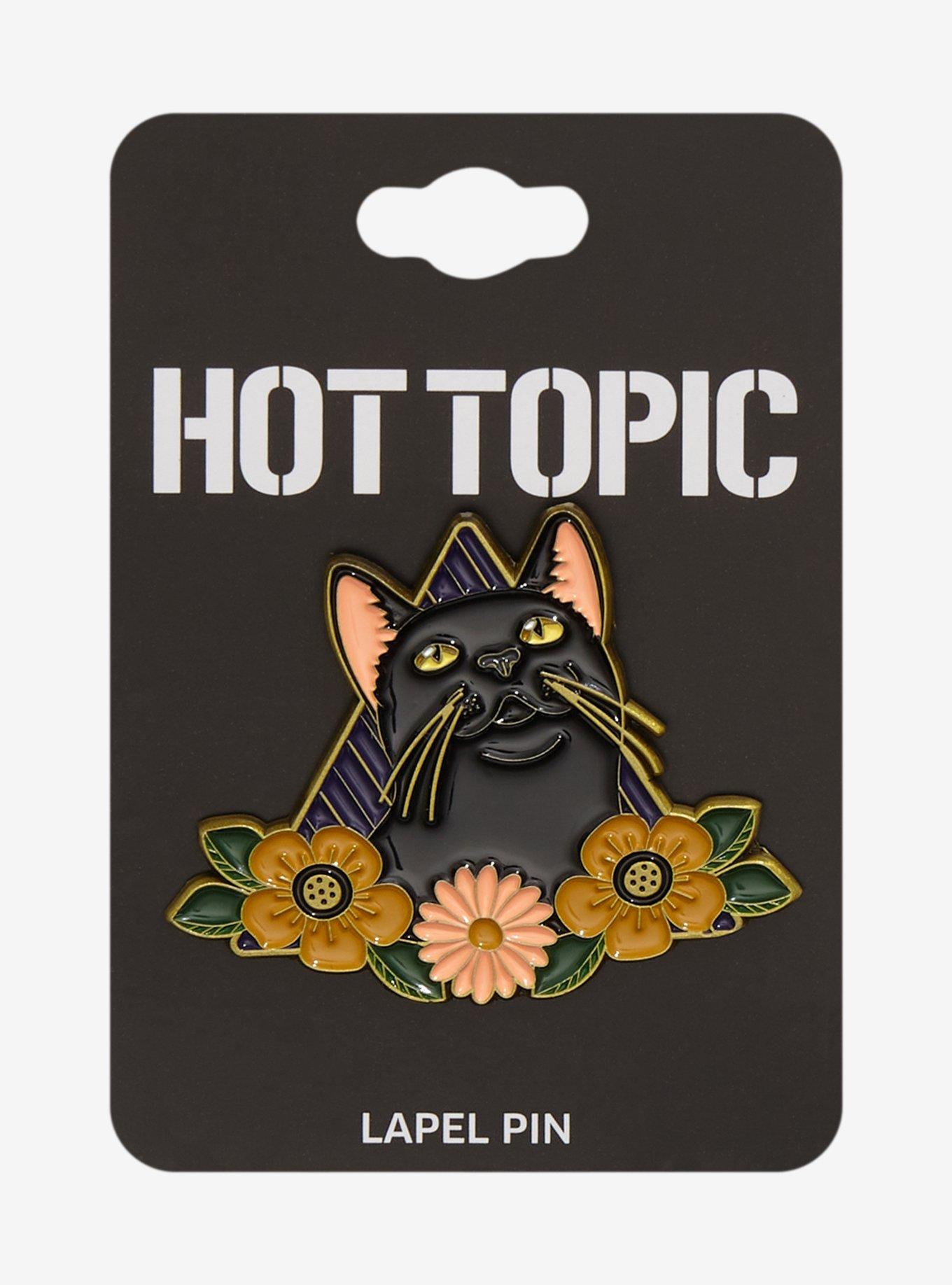 Black Cat Floral Triangle Enamel Pin, , alternate