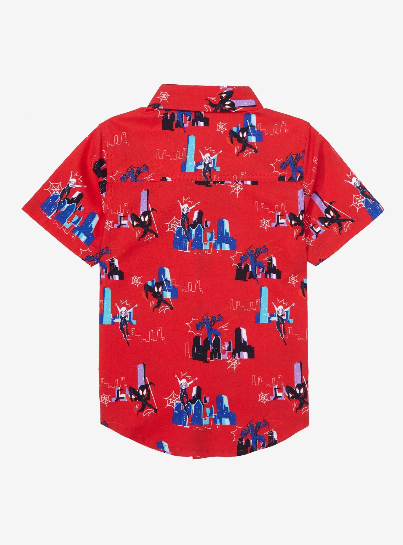 Marvel Spider-Man: Across the Sider-Verse Miles Morales Allover Print Toddler Woven Button-Up - BoxLunch Exclusive, RED, alternate