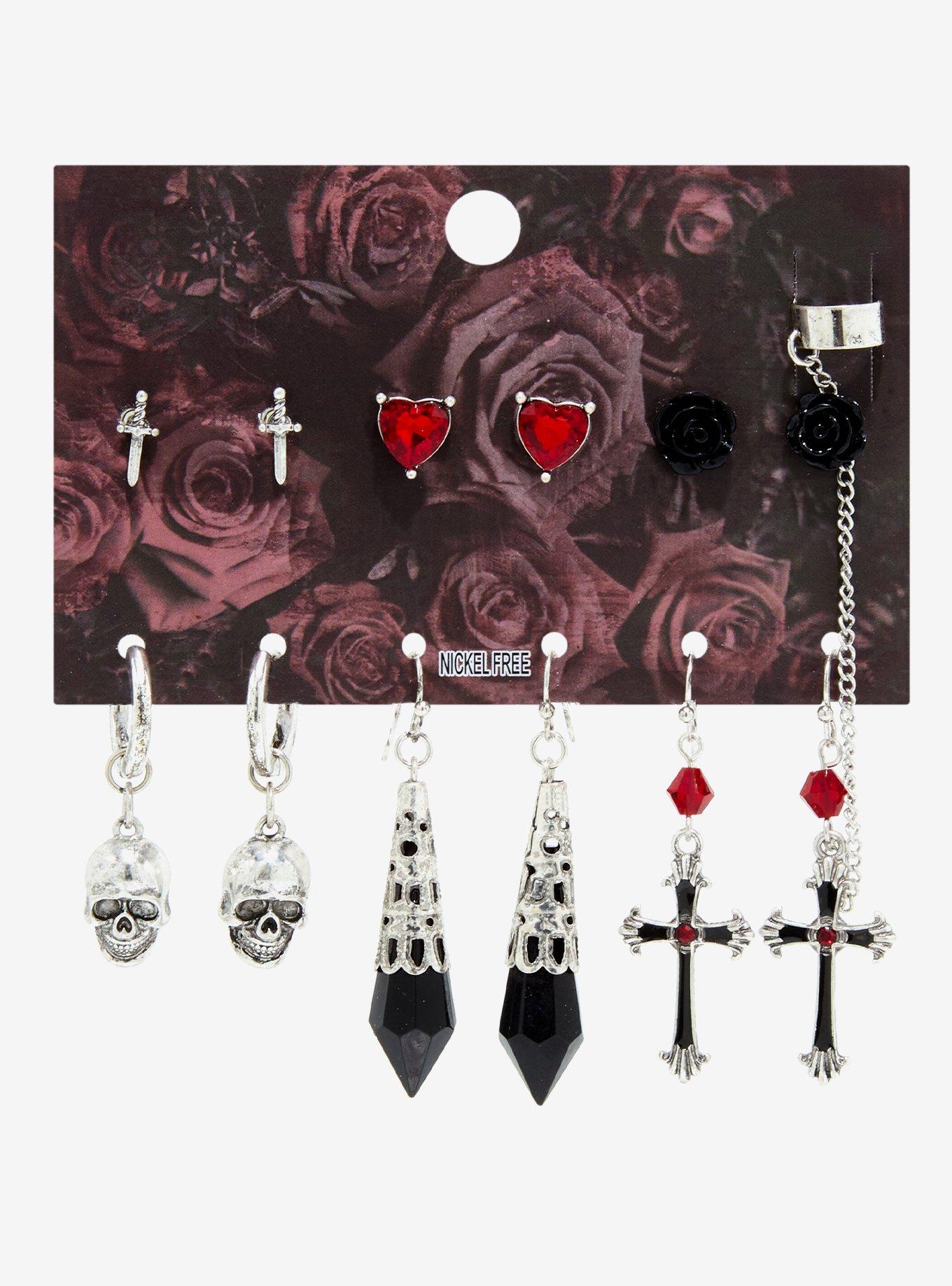 Cross Skull Gothic Earring Set, , alternate