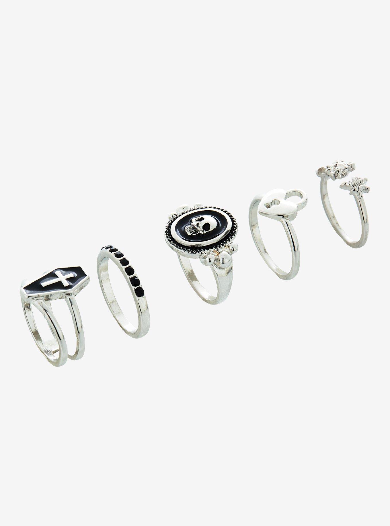 Social Collision Skull Coffin Rose Ring Set, , alternate