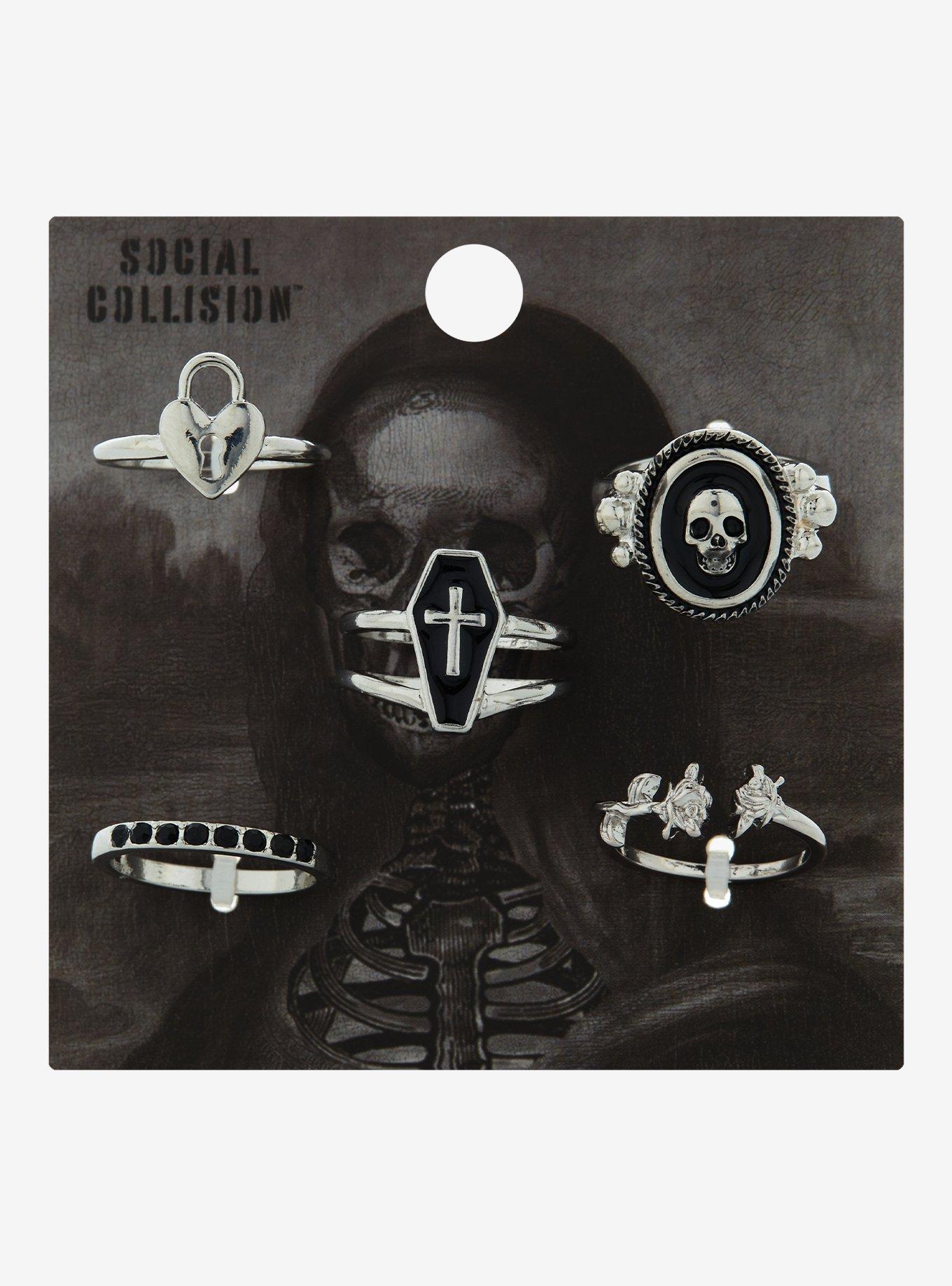 Social Collision Skull Coffin Rose Ring Set, , alternate
