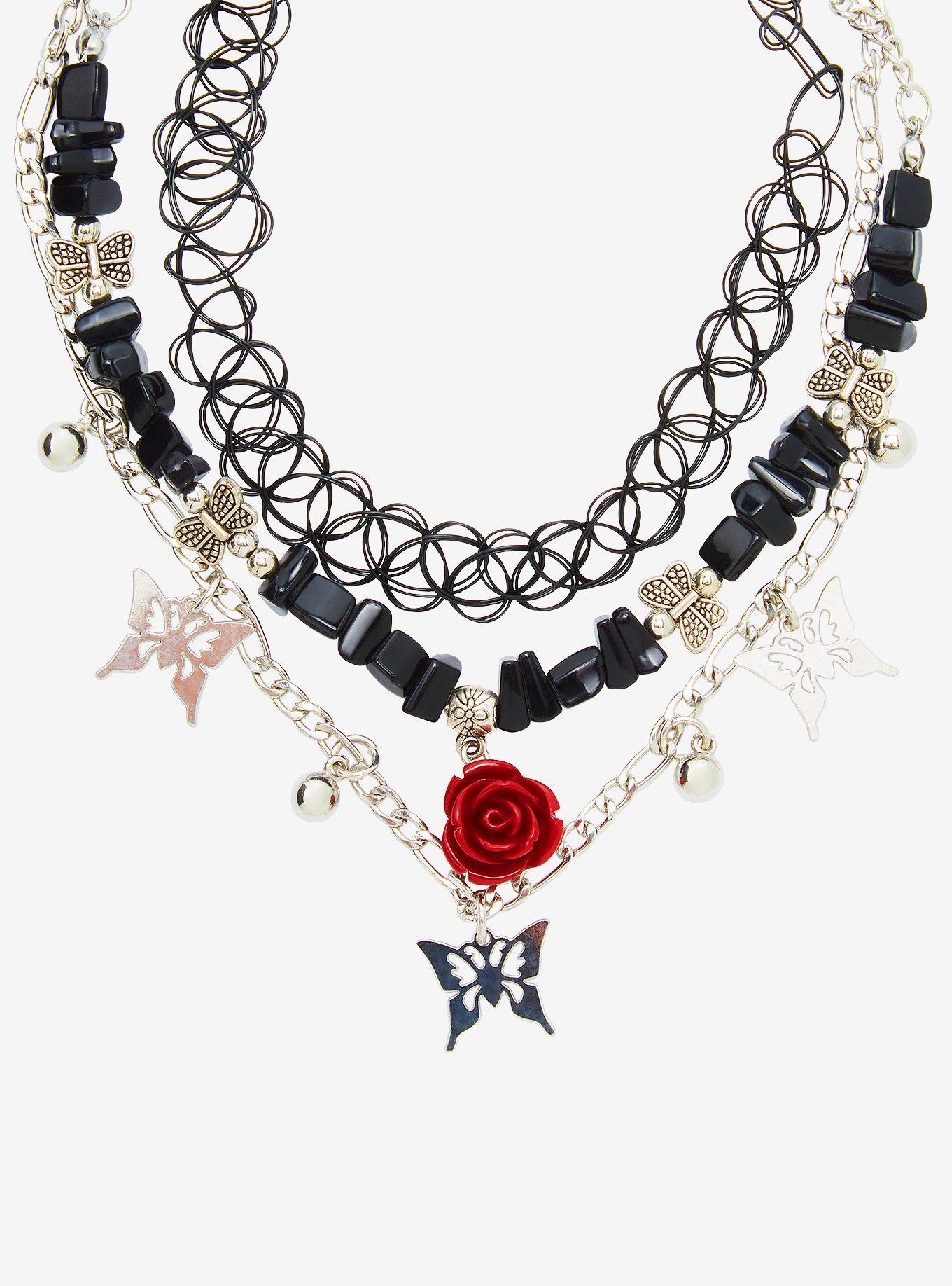 Butterfly Rose Stone Necklace Set, , alternate