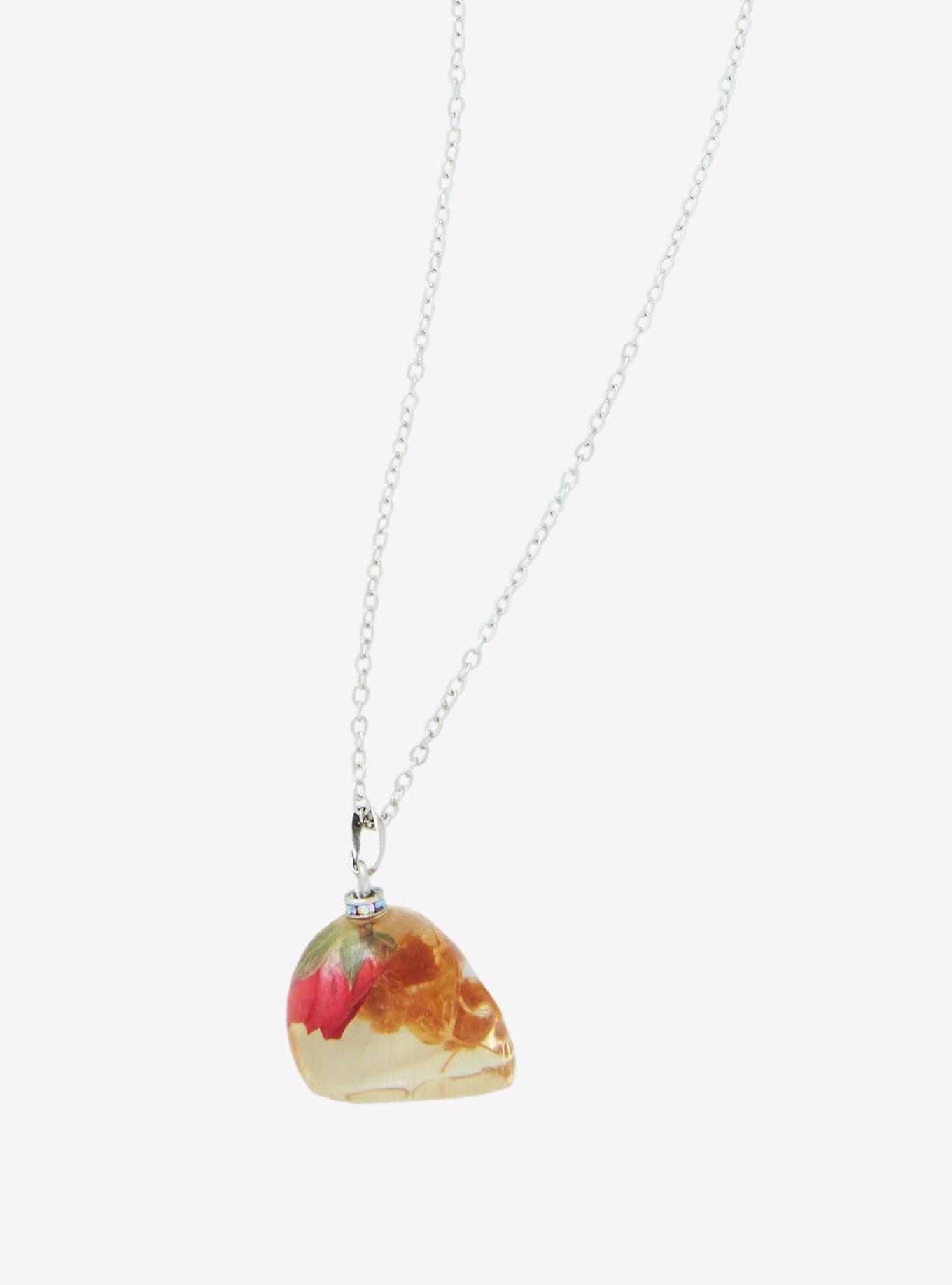 Dried Floral Skull Pendant Necklace, , alternate