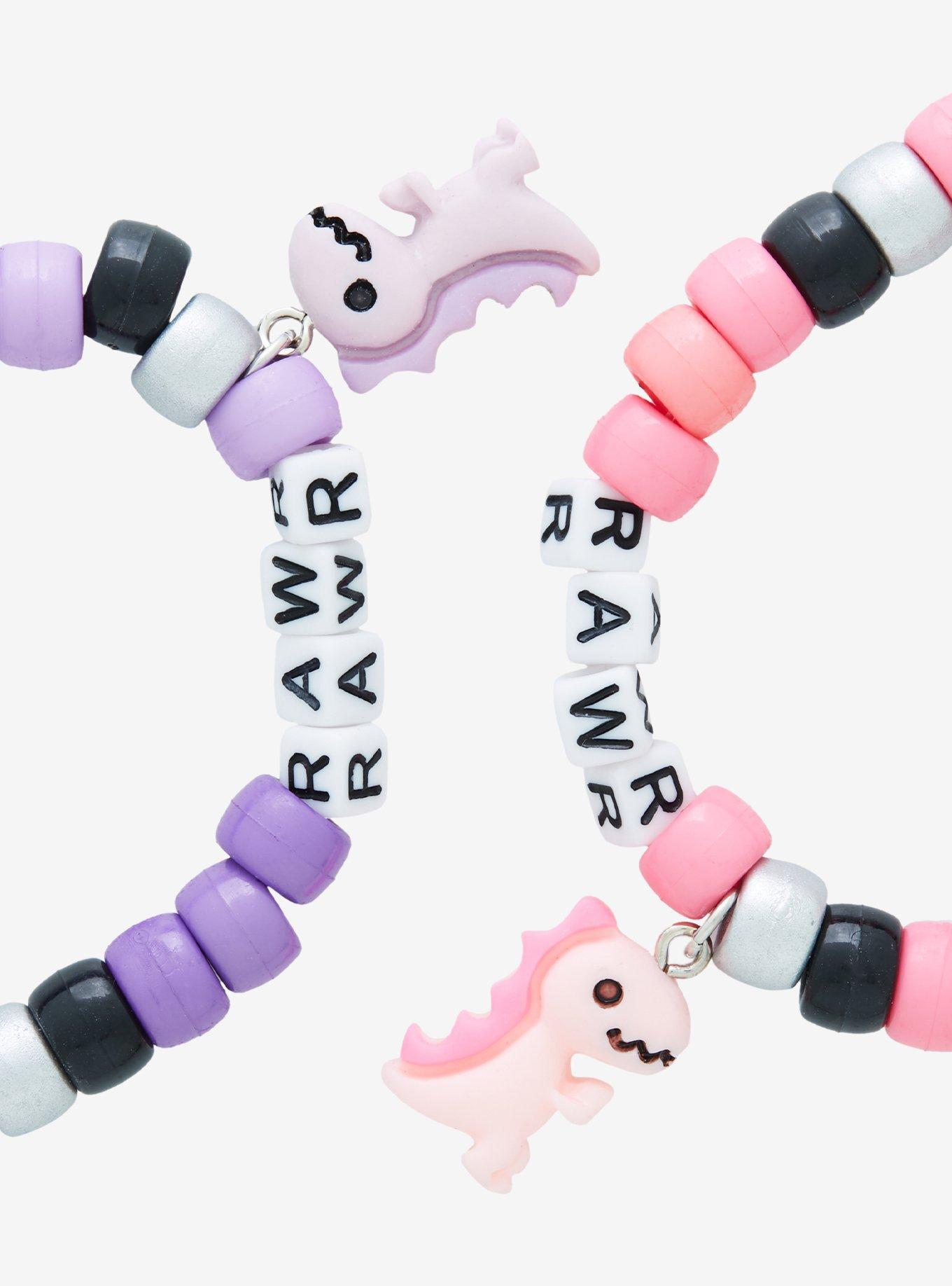 Pastel Dinosaur Rawr Best Friend Beaded Bracelet Set, , alternate