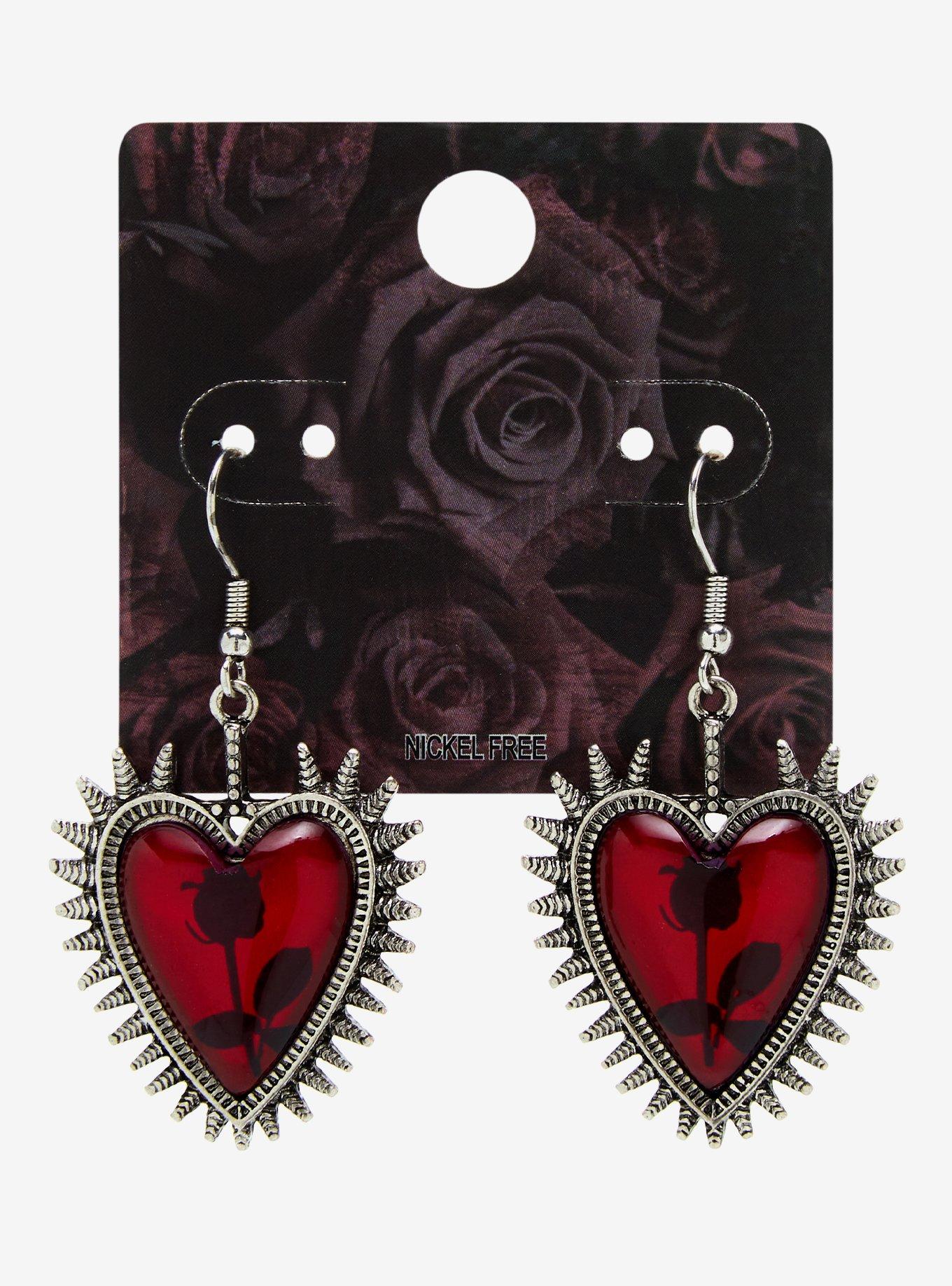Rose Heart Spiky Earrings, , alternate