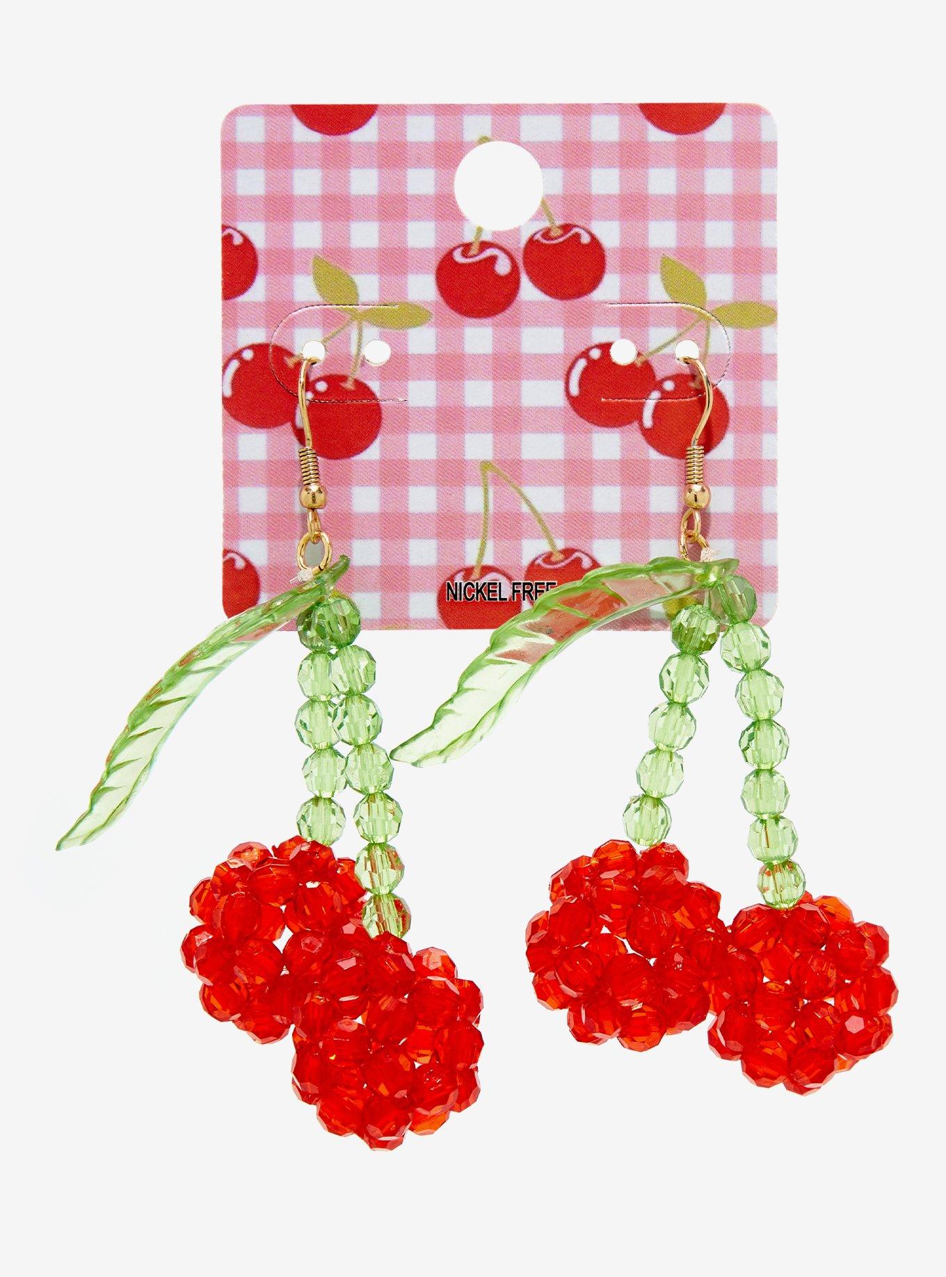 Beaded Cherry Drop Earrings, , alternate