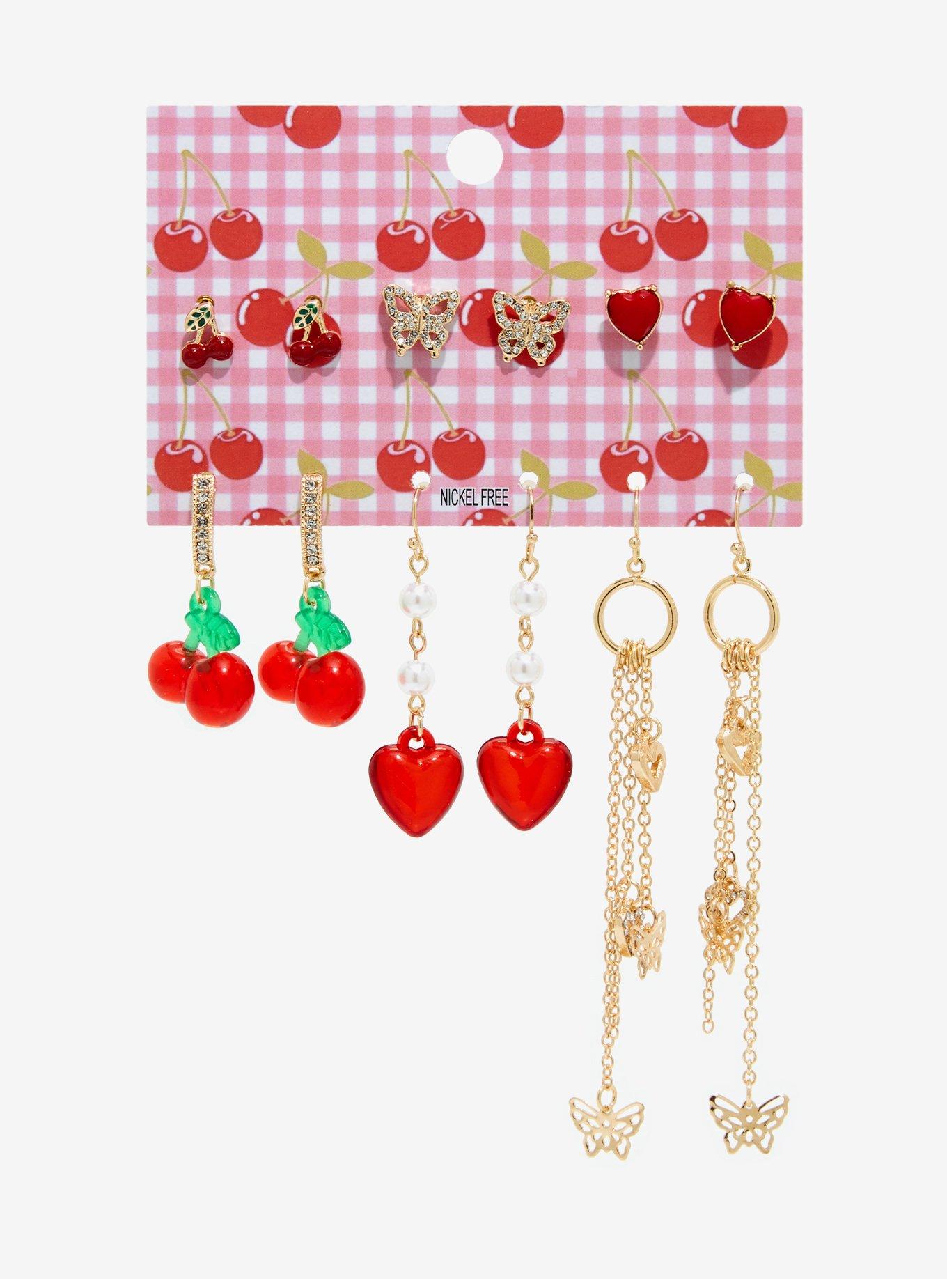 Cherry Heart Earring Set, , alternate