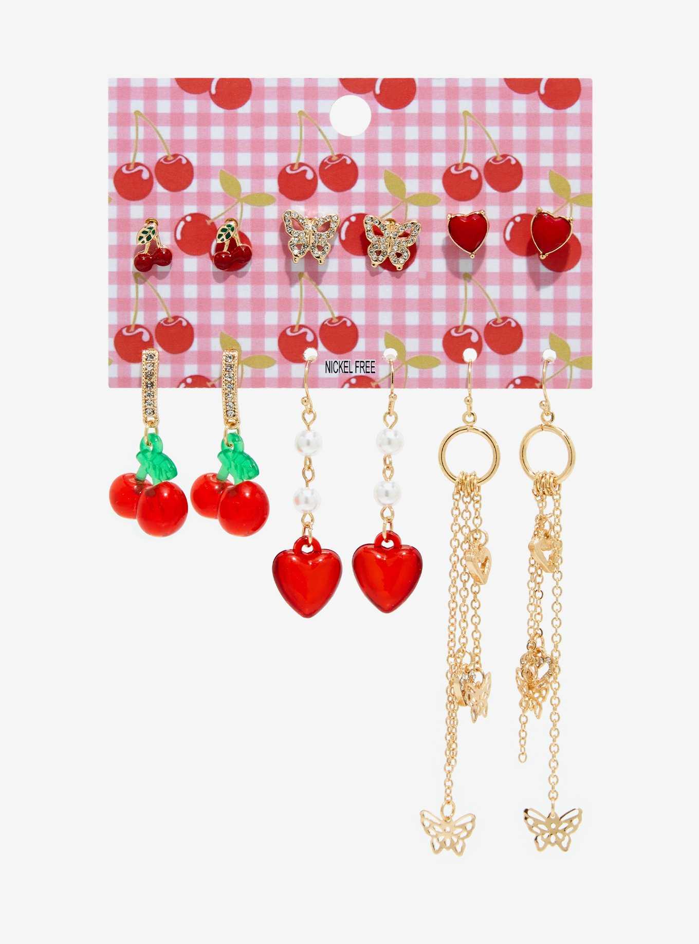 Cherry Heart Earring Set, , hi-res