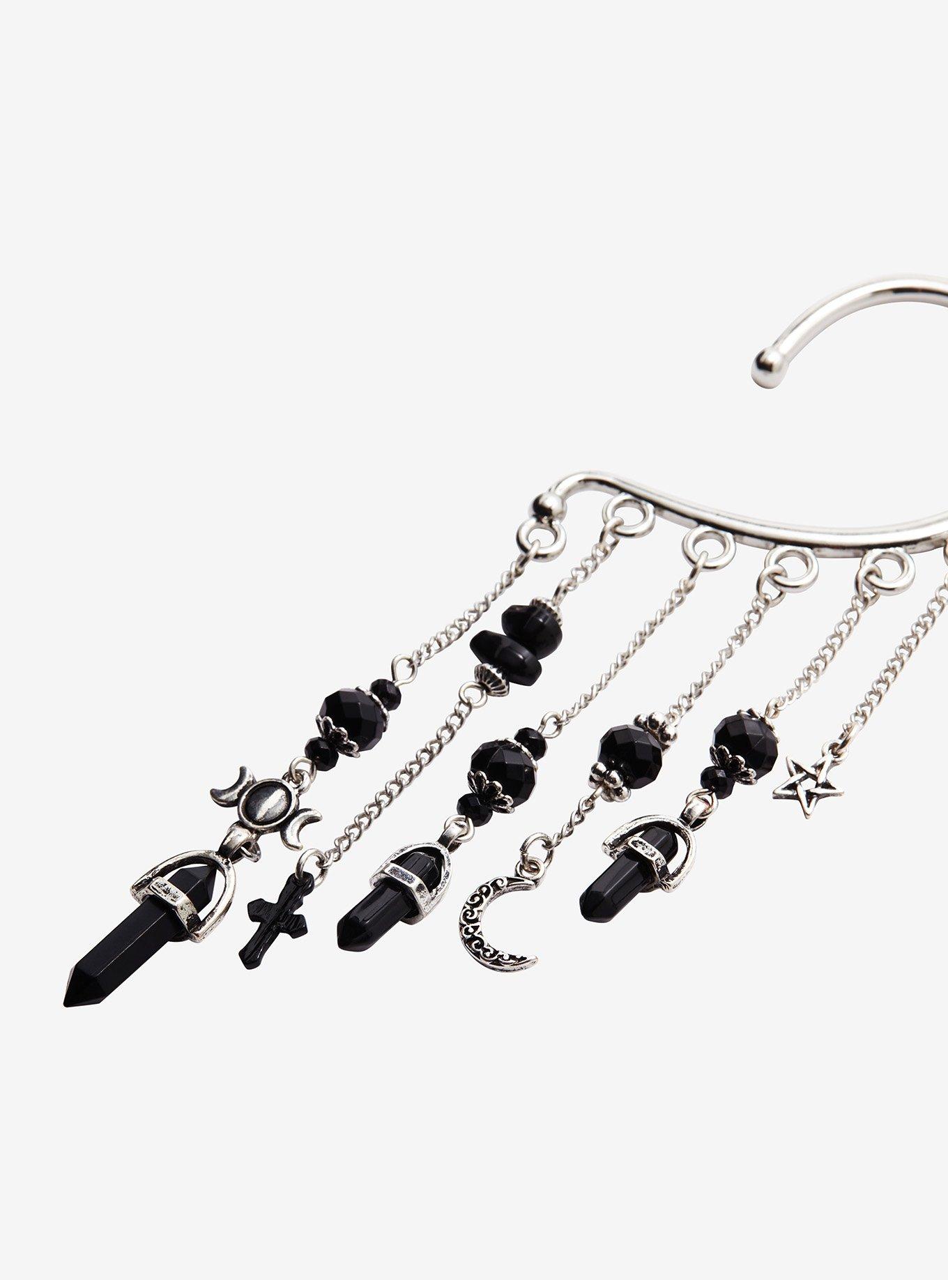 Black Crystal Over Ear Cuff, , alternate