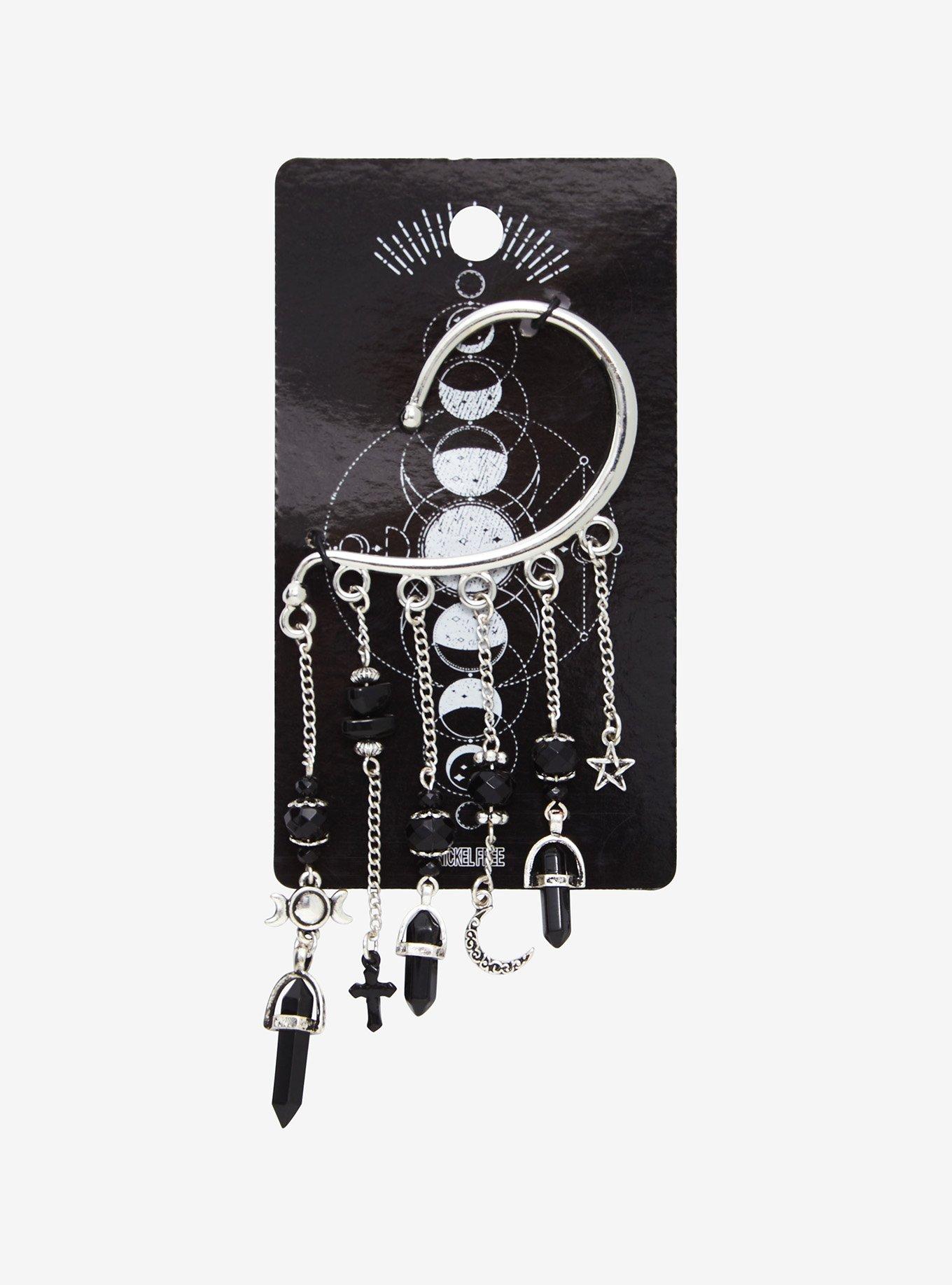 Black Crystal Over Ear Cuff, , alternate